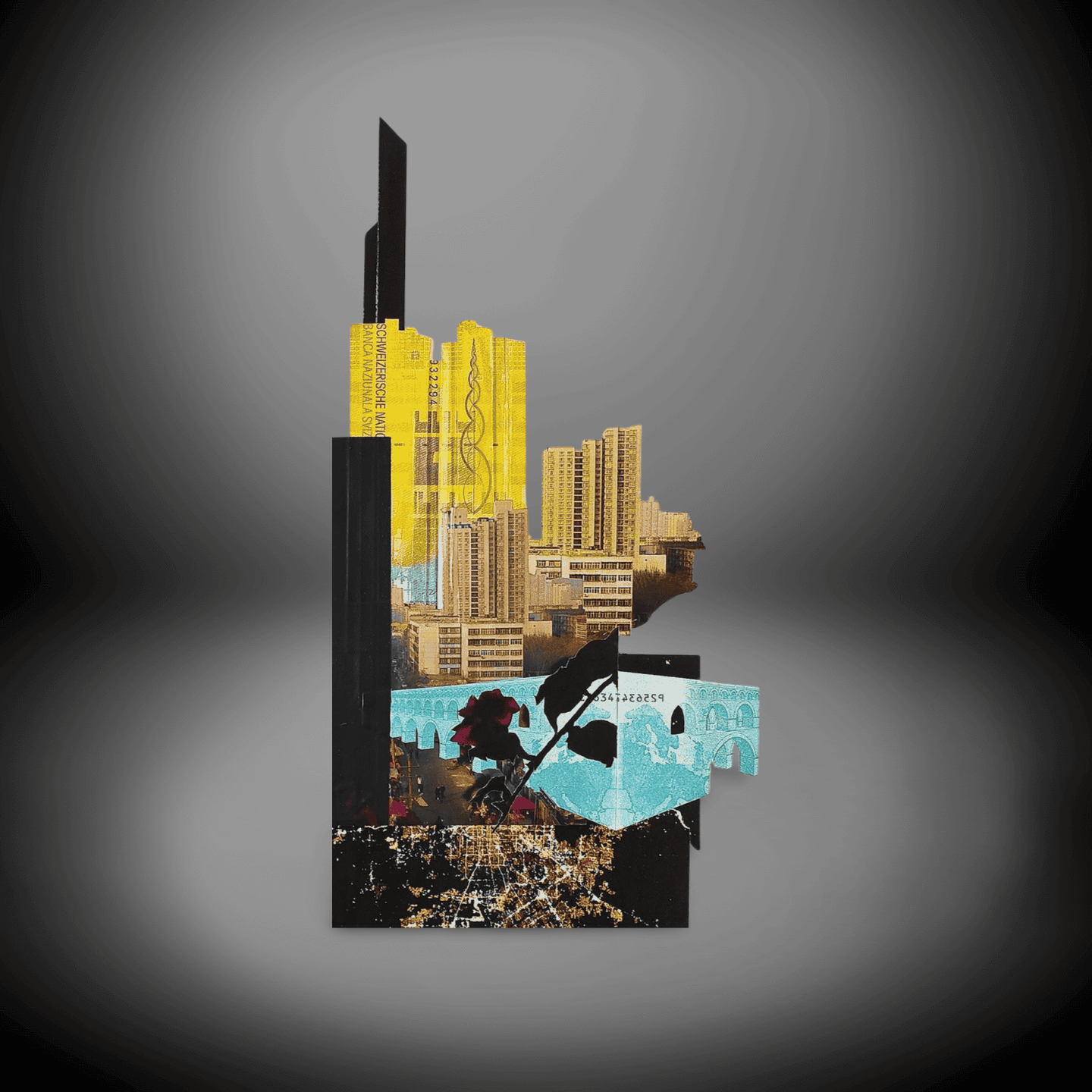 Modern Cityscape Mixed Media Sculpture