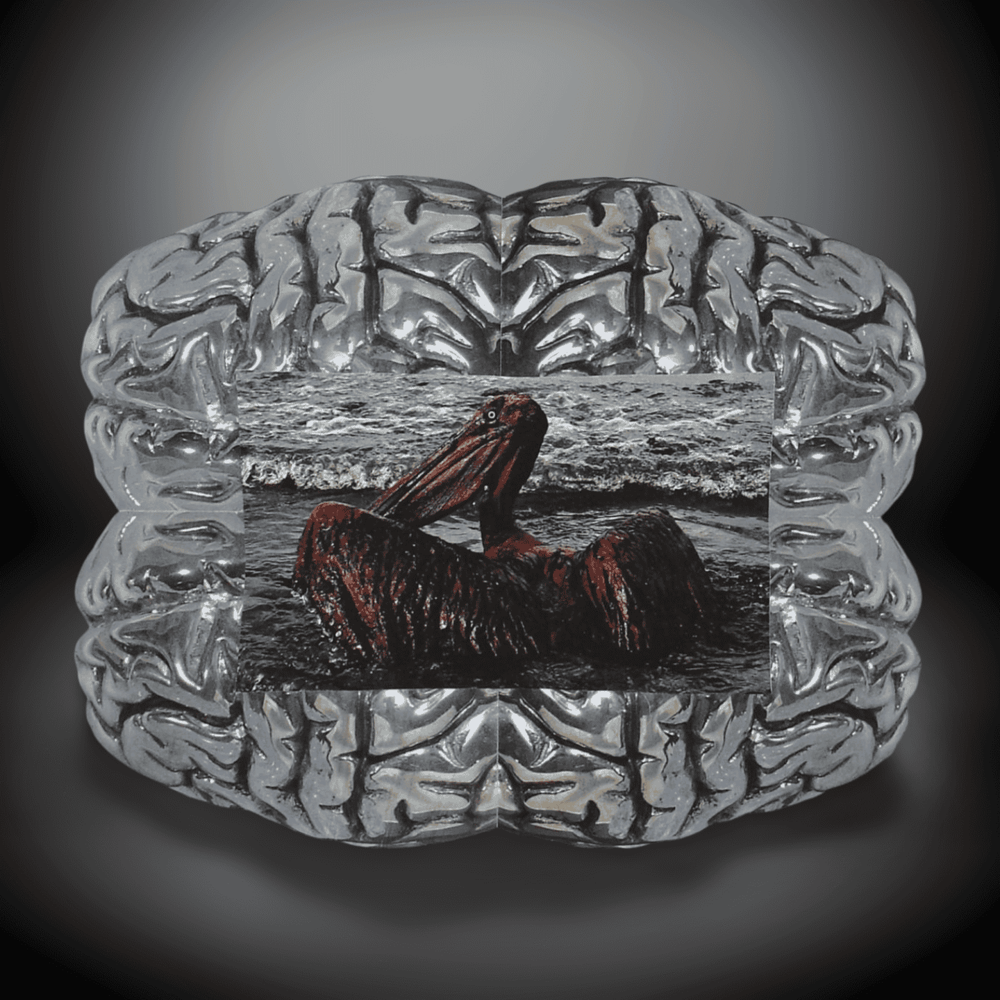 Metallic Brain Bangle with Ocean Pelican Art