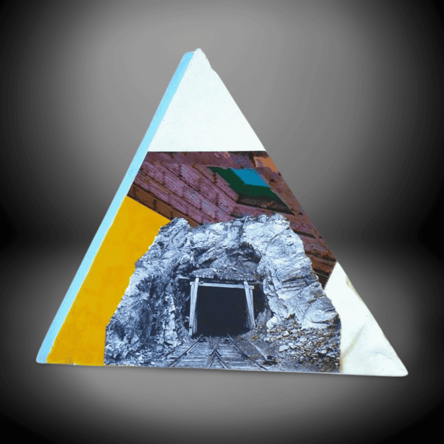 Triangular Art Sculpture with Mine Tunnel Print