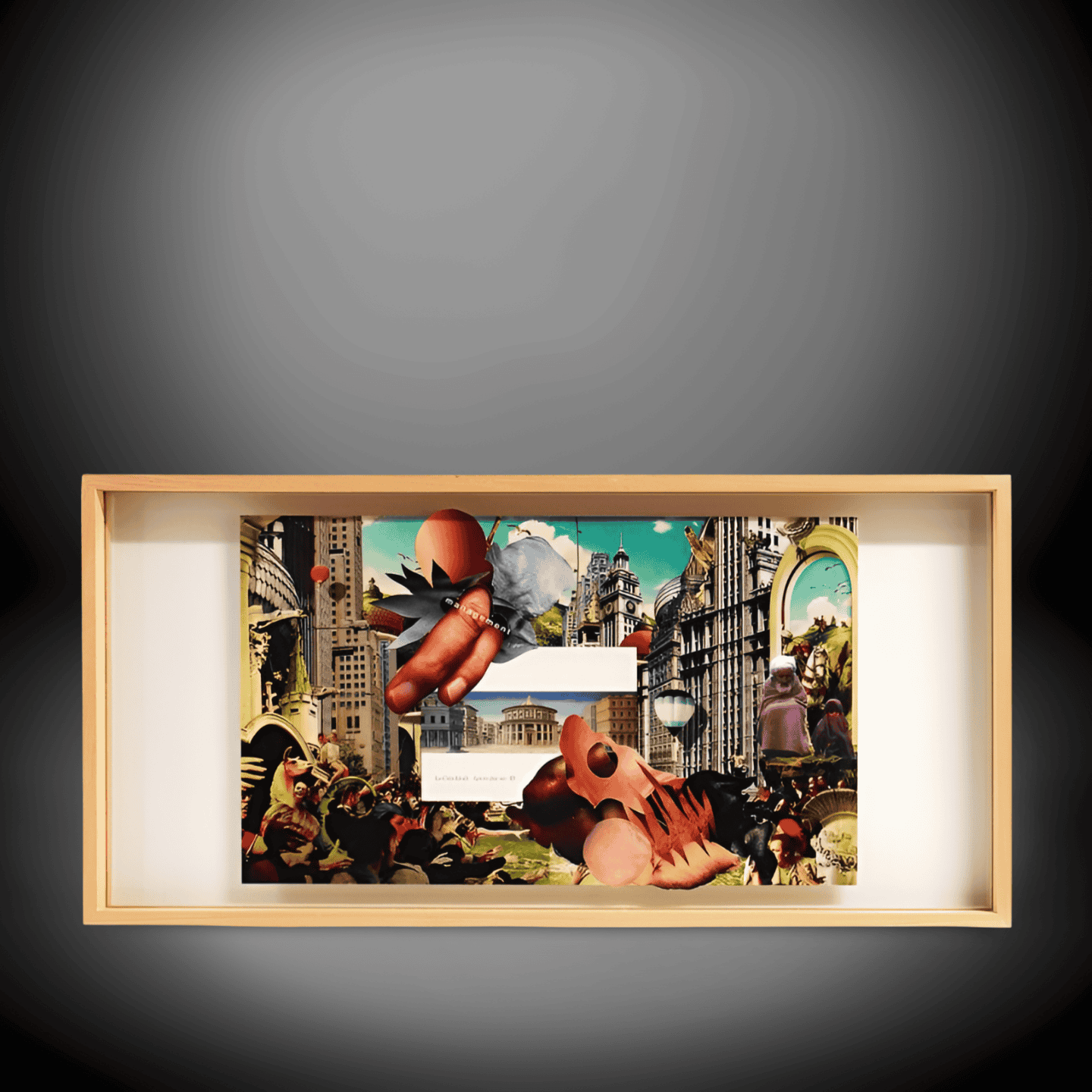 Surreal Art Collage in Wooden Frame