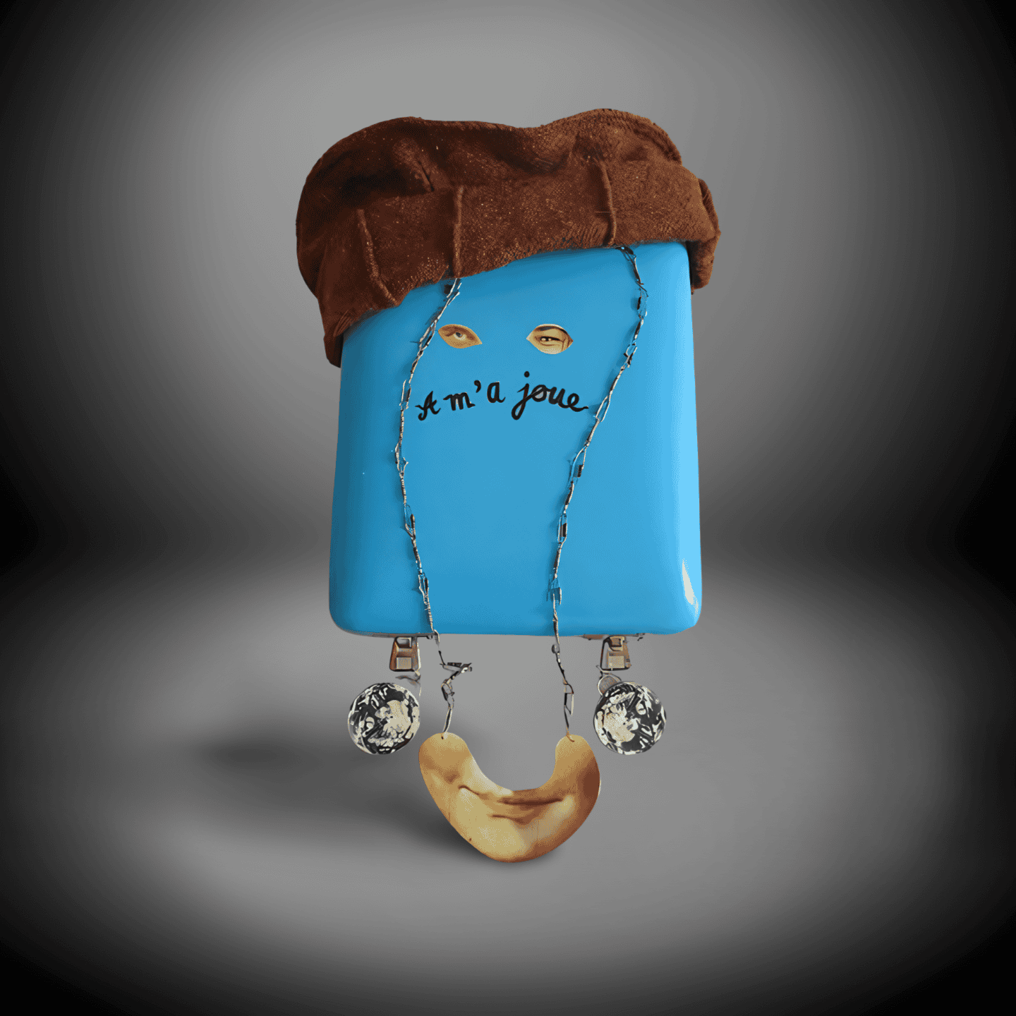 Whimsical Blue Face Sculpture