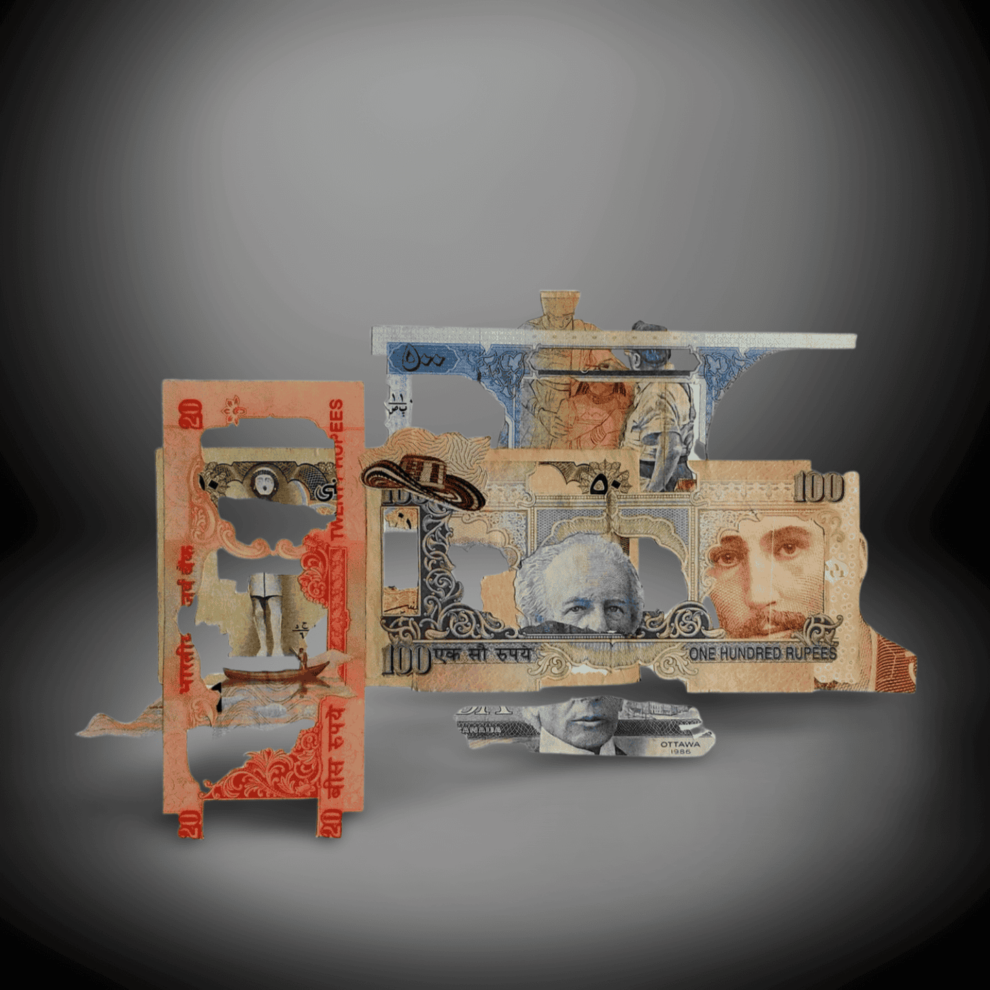Currency Collage Sculpture