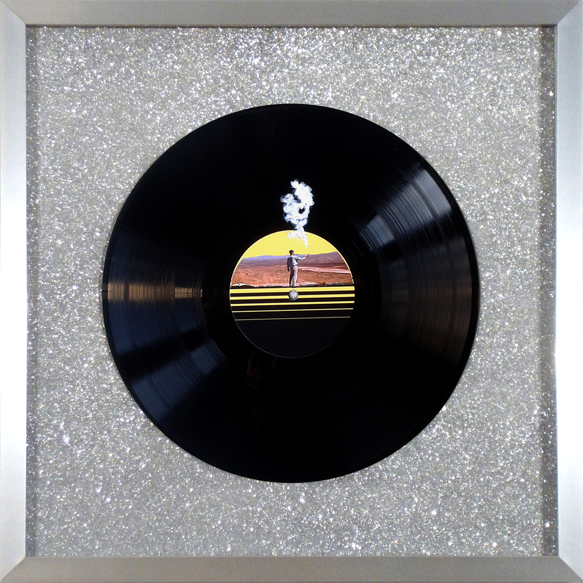 Collage sur disque vinyle : Groupe de trois Covinyles avec cadre