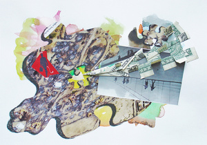 Collage avec Dollars et aquarelle