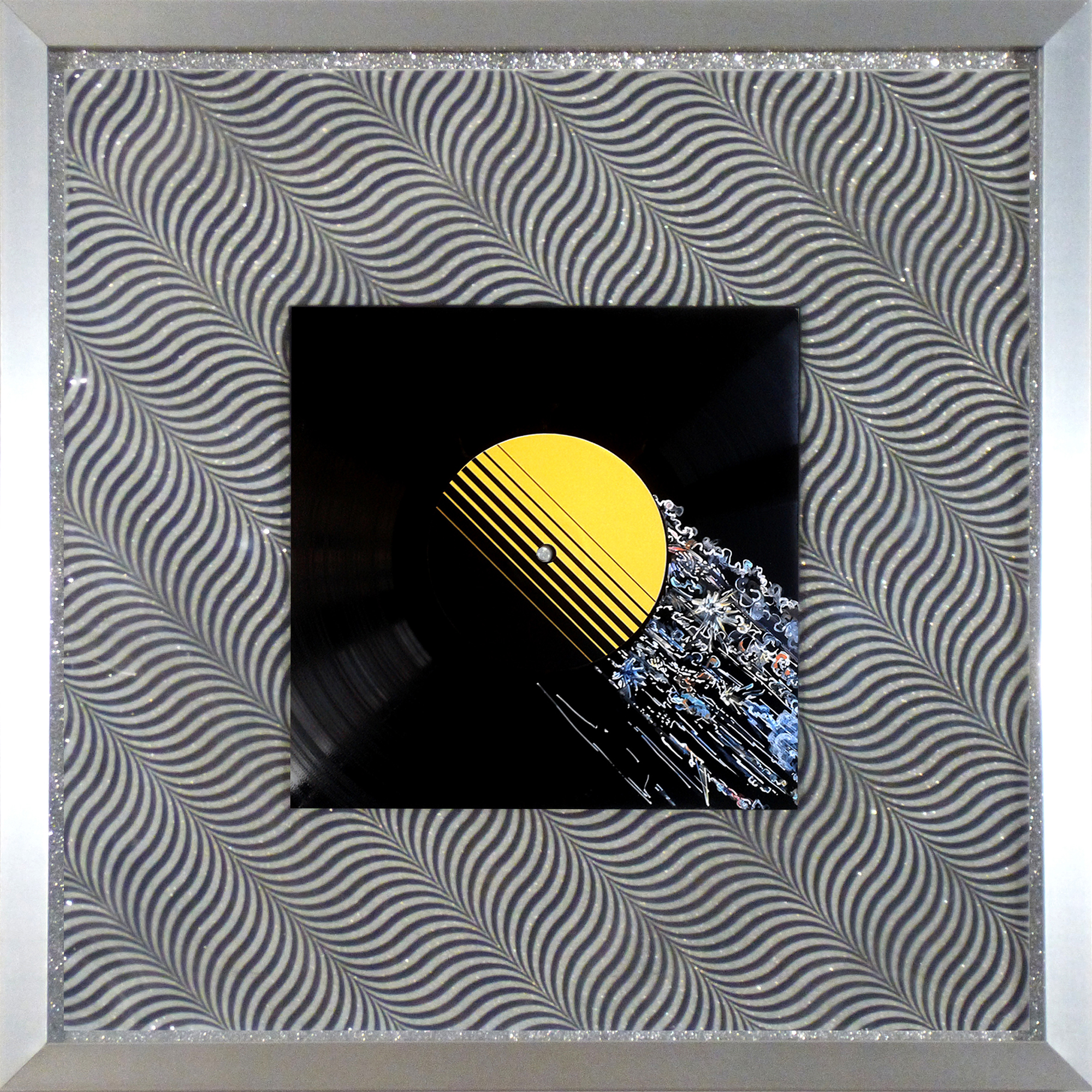 Collage sur disque vinyle : Groupe de trois Covinyles avec cadre