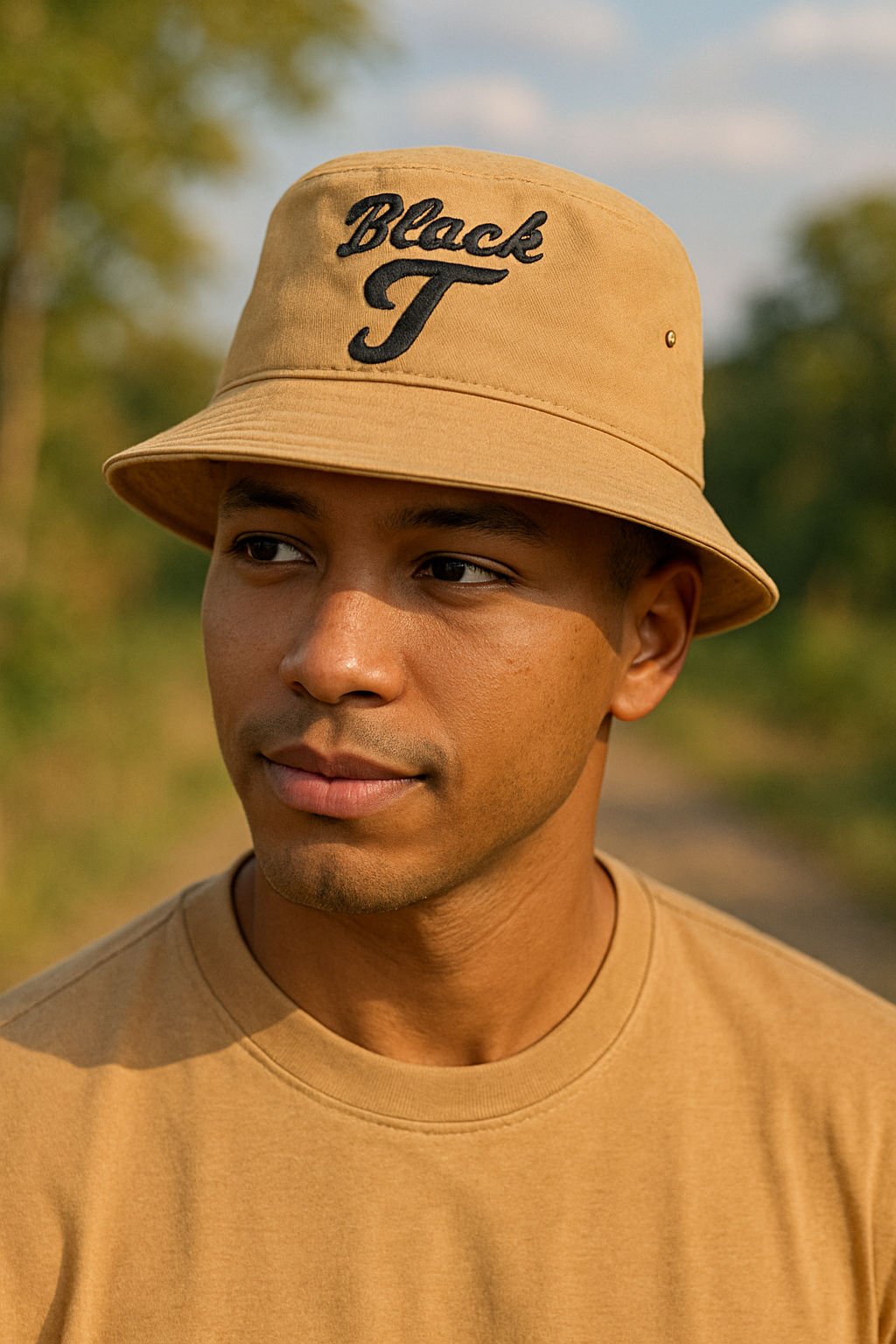 Tan Embroidered Bucket Hat
