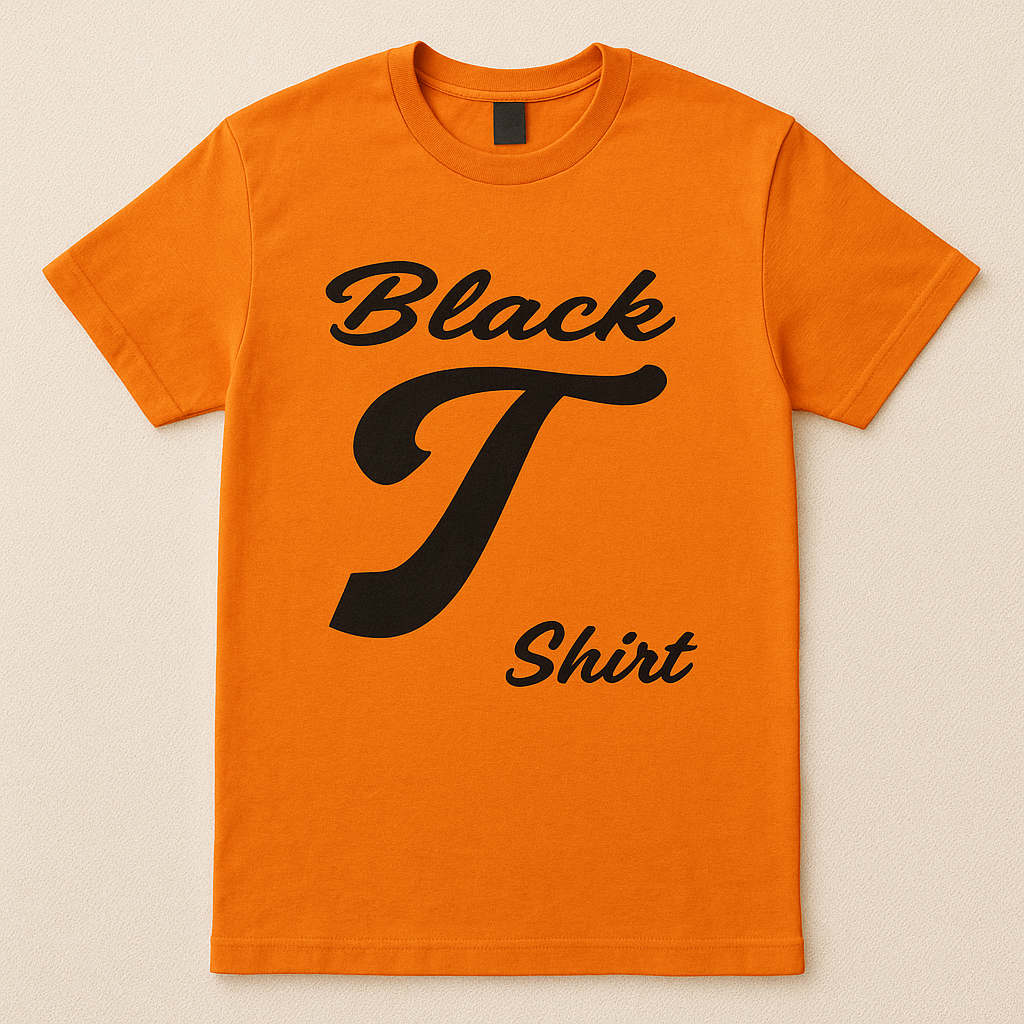 Orange T-Shirt with Black Text