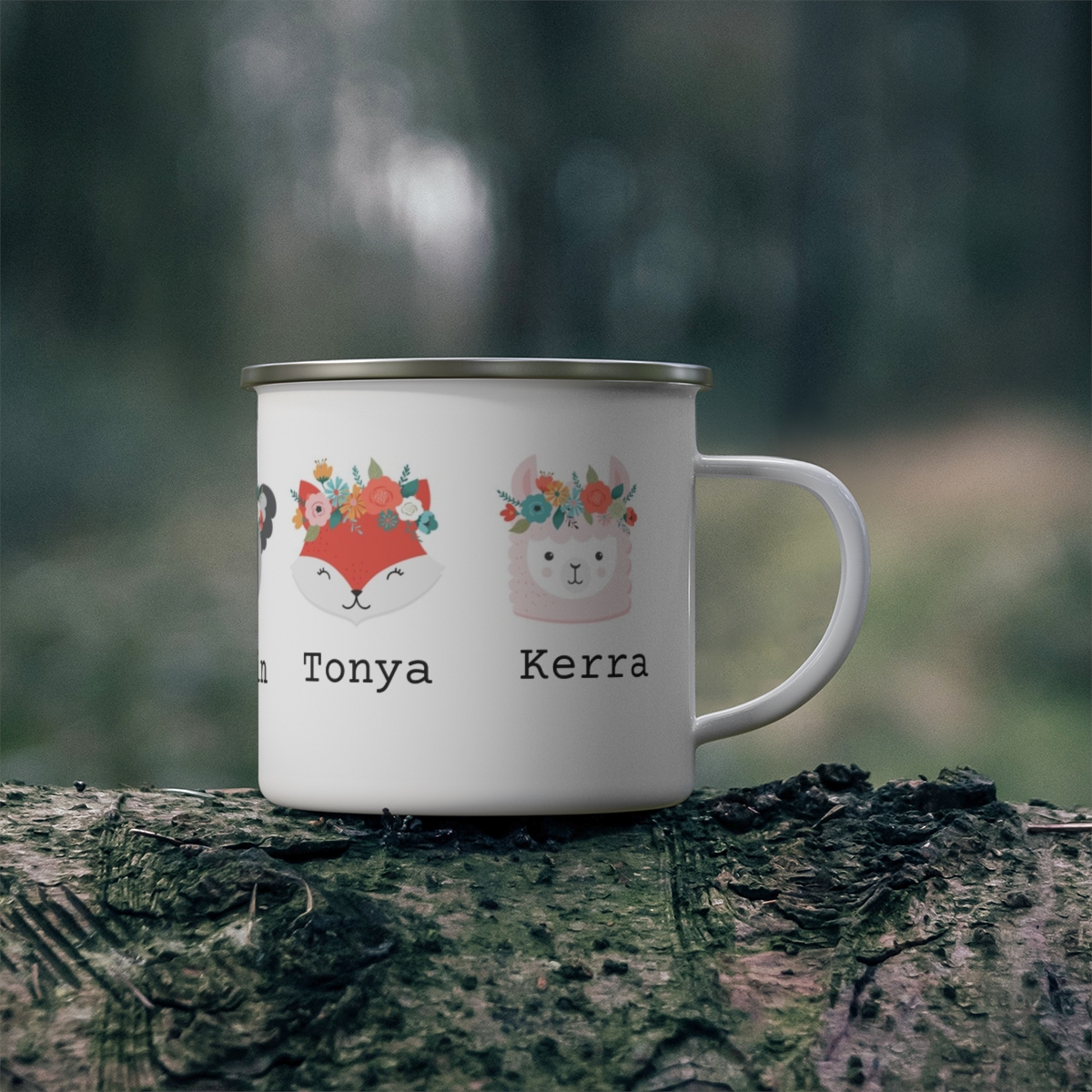 Personalized Enamel Mug with you and up to 5 friends 