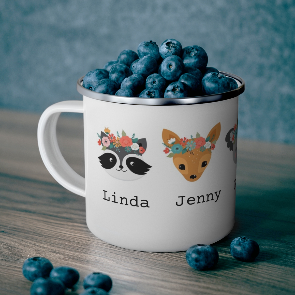 Personalized Enamel Mug with you and up to 5 friends 