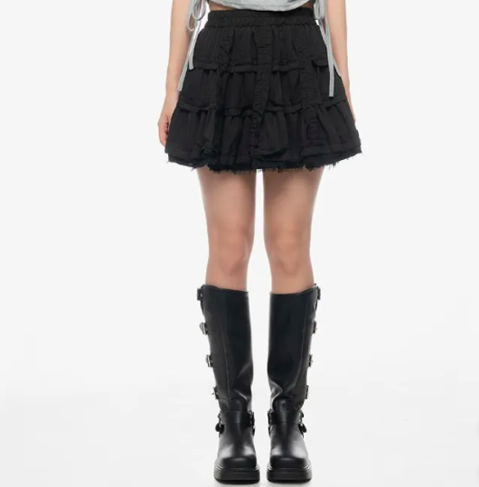 Black Ruffled Mini Skirt