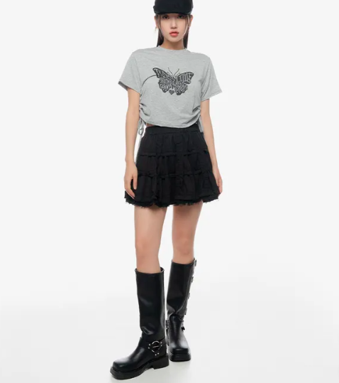 Black Ruffled Mini Skirt