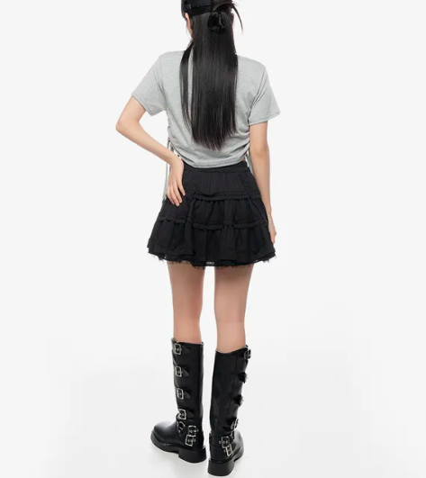 Black Ruffled Mini Skirt