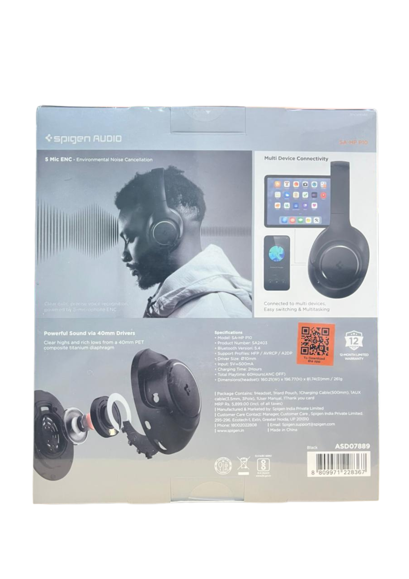 Spigen R40E Bluetooth Over-Ear Headphones with Hard Travel Case