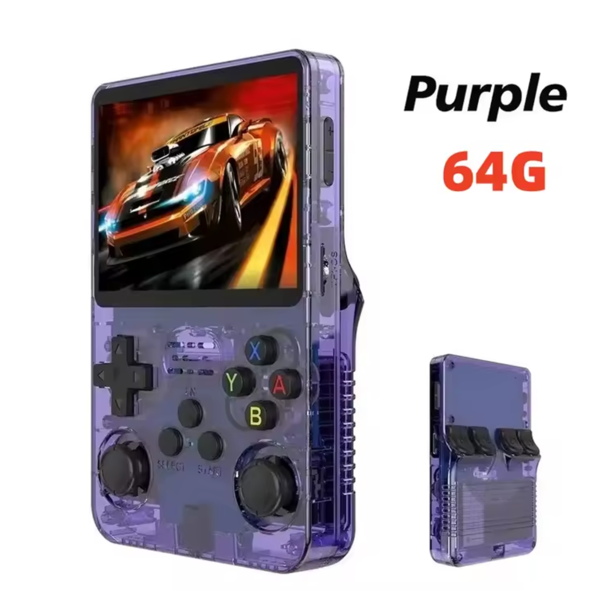 R36S Retro Handheld Game Console – Transparent Purple, 64GB, 3.5″ IPS, 10,000+ Games