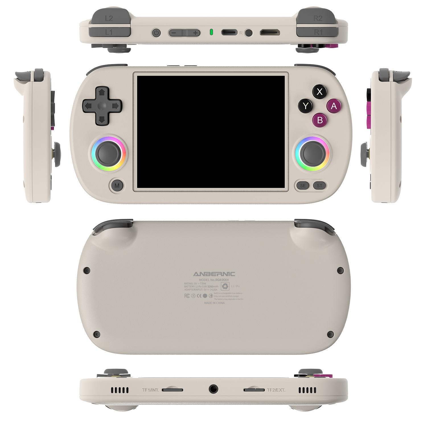 ANBERNIC RG40XX H White – Retro Handheld Game Console 4.0" IPS, 64/128GB, Wi-Fi 2.4/5G, Bluetooth, HDMI TV Output, 3200mAh Battery