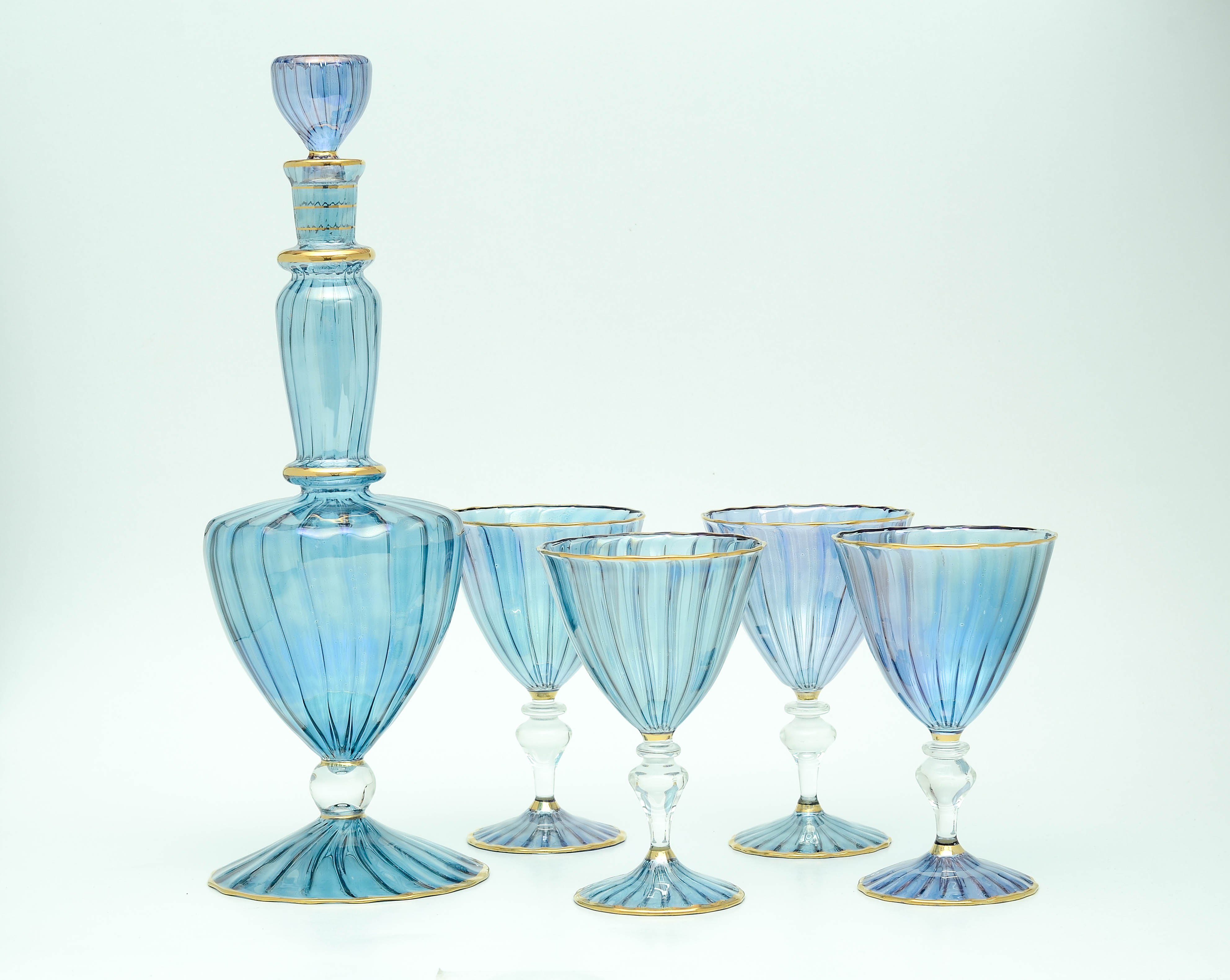 D05 - Handmade Blue Glass Decanter & Goblet Set | Decorative Drinkware