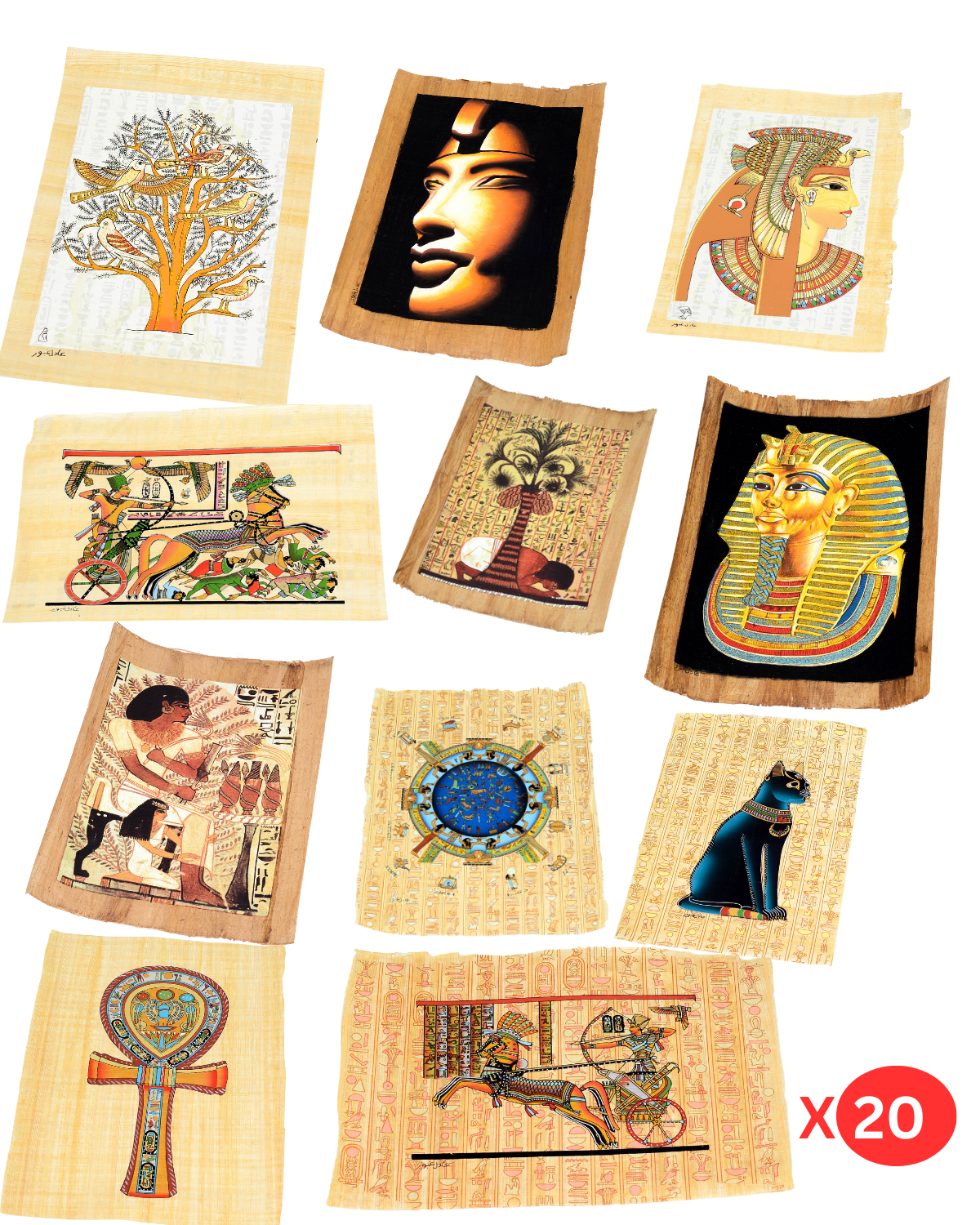 P02 – Handmade Egyptian Papyrus Paintings (Bundle of 20 Sheets)