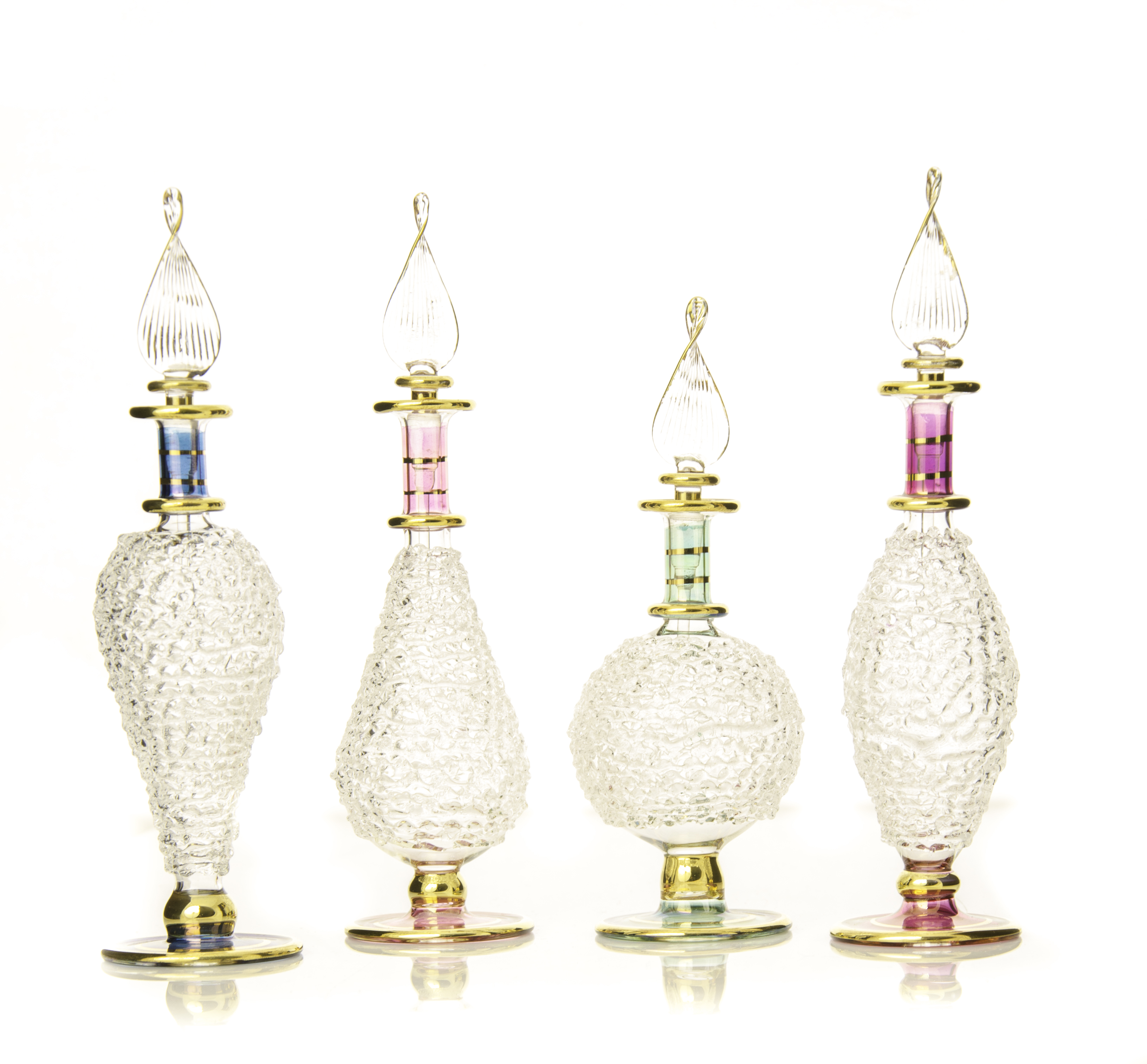 B04 – Crystal Majesty Set (4 Pack) | Handmade Glass Perfume Bottles