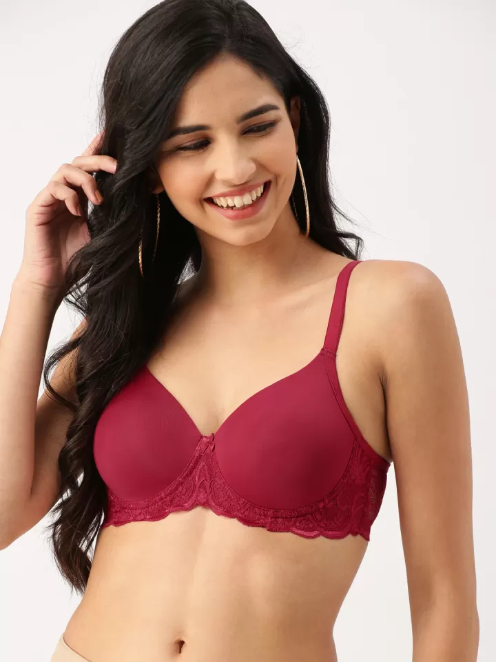 Maroon Lace Padded Bra
