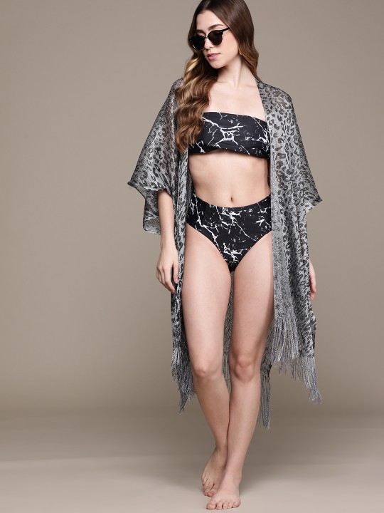Black Marble Print Bikini Set
