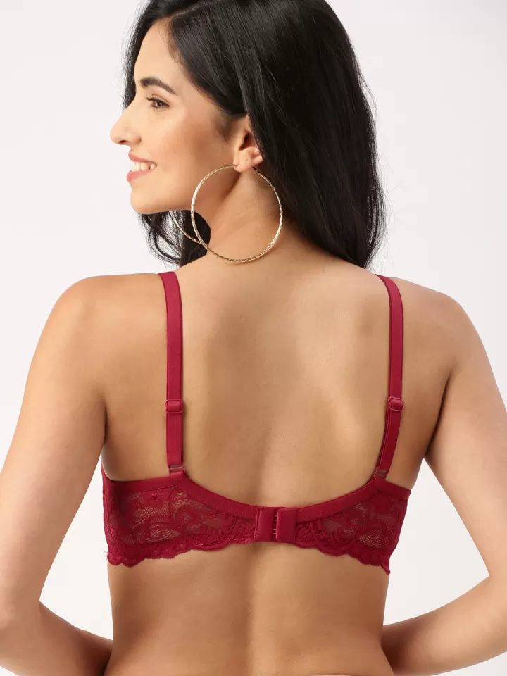 Maroon Lace Padded Bra