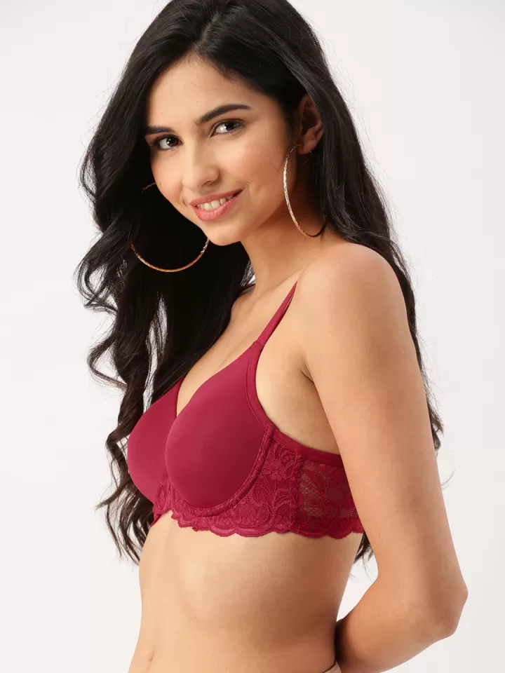 Maroon Lace Padded Bra