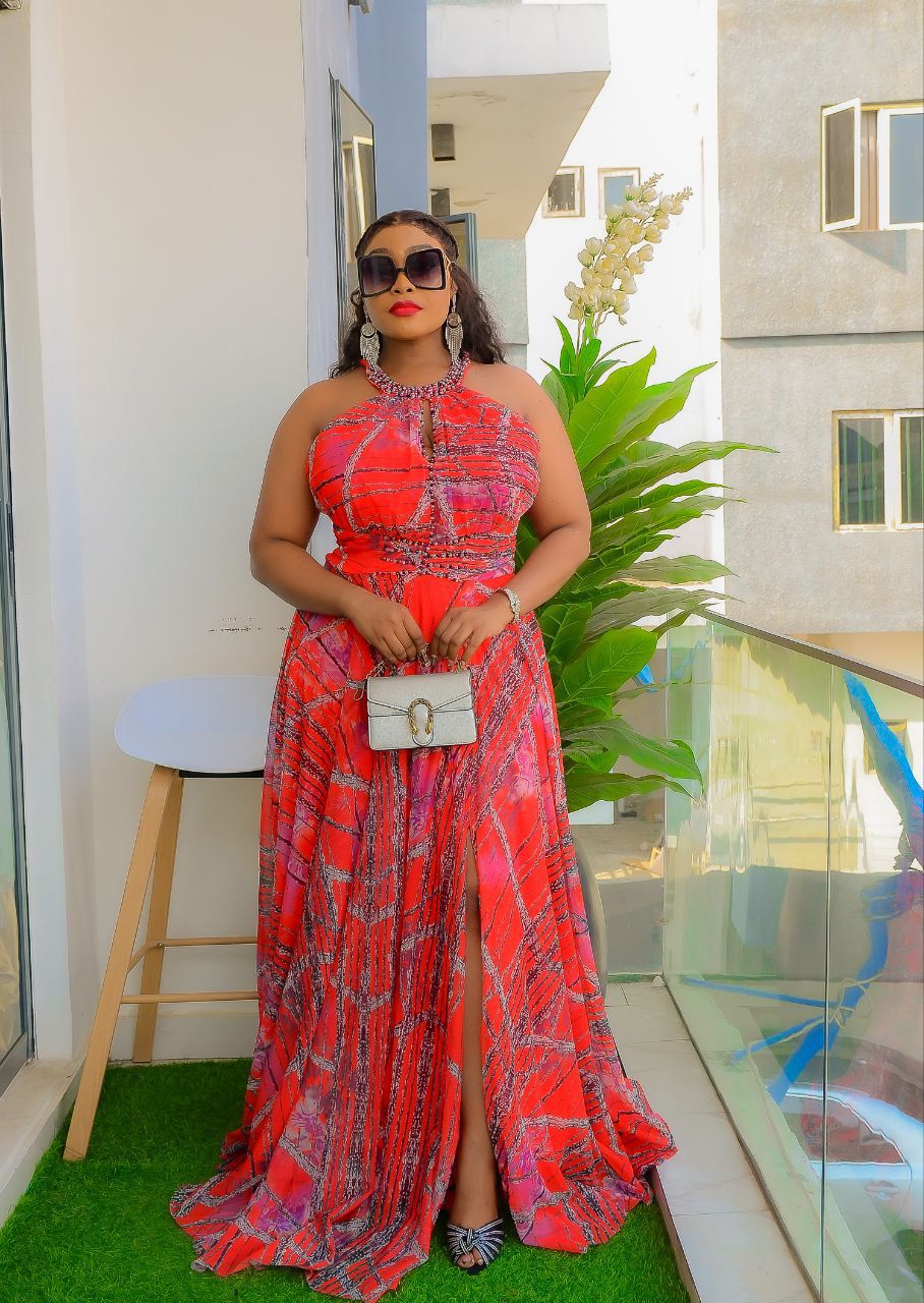 Red Patterned Sleeveless Maxi Dress (Pre-Order)