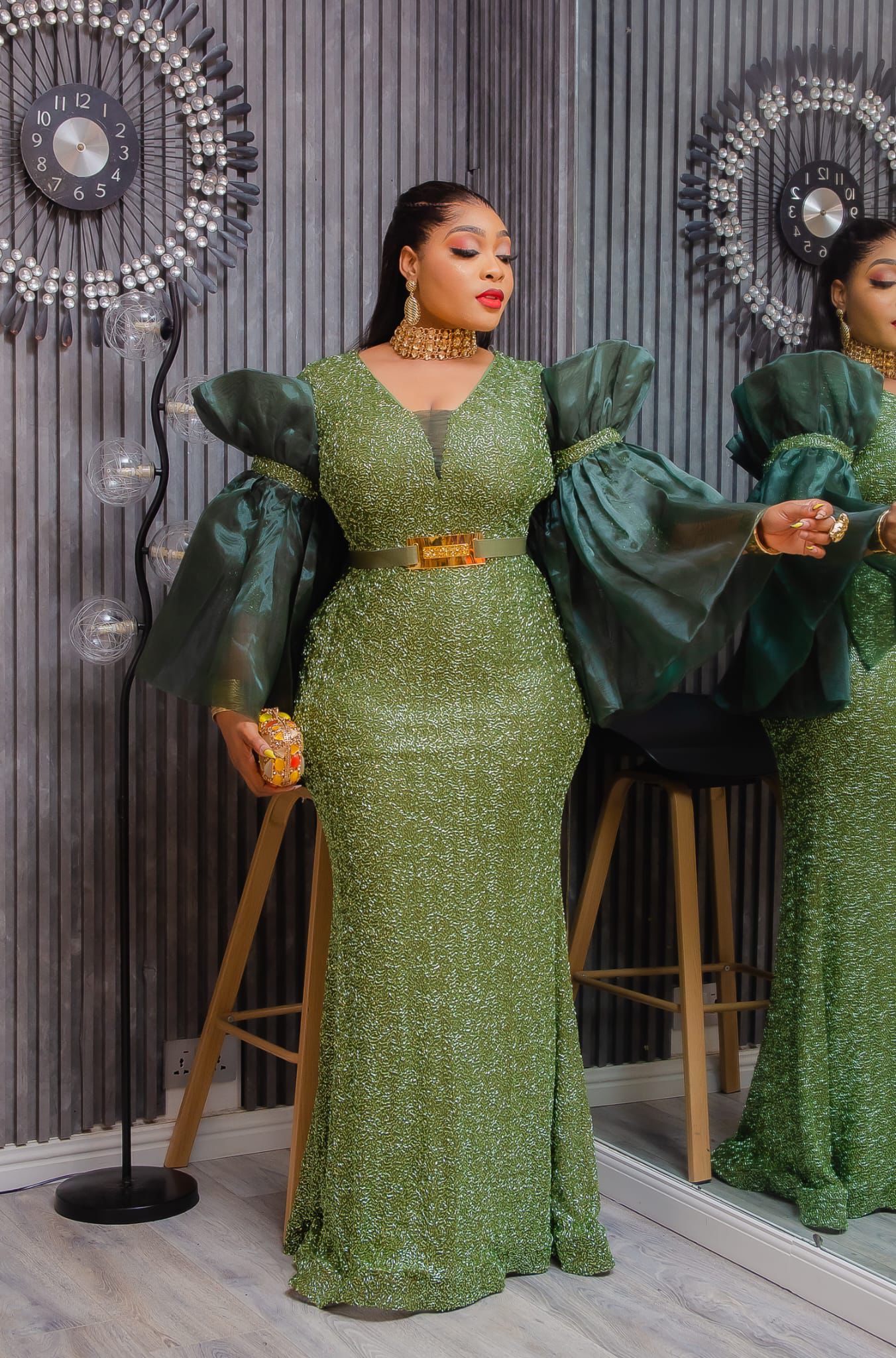 Elegant Green Sequin Evening Gown (Pre-Order)