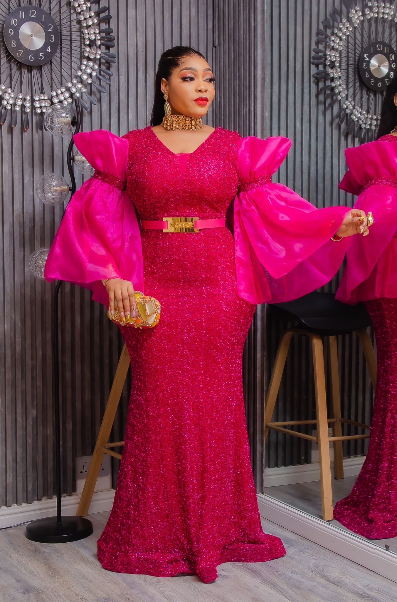 Elegant Fuchsia Sequin Gown (Pre-Order)