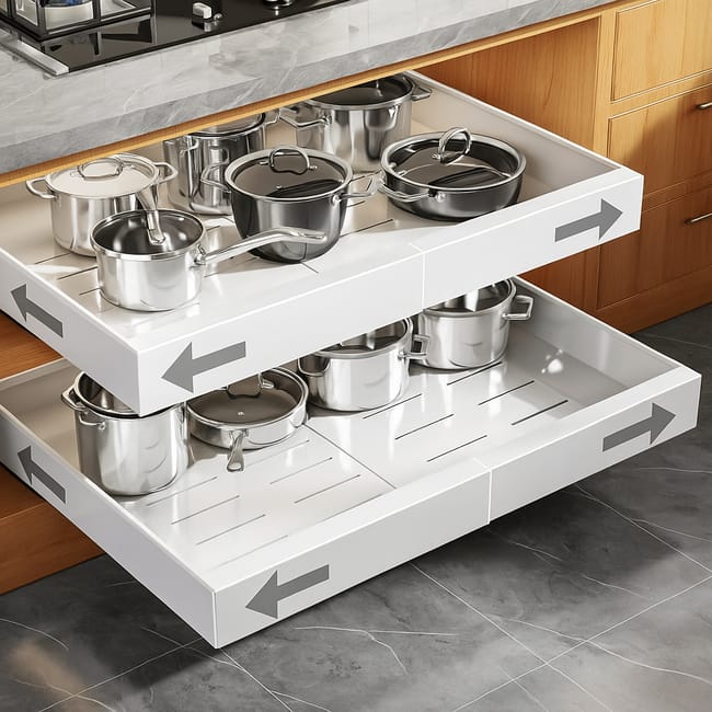 Cajon telescópico cocina con protector antideslizante | 32-52cm x 42cm fondo x 7,5cm alto |