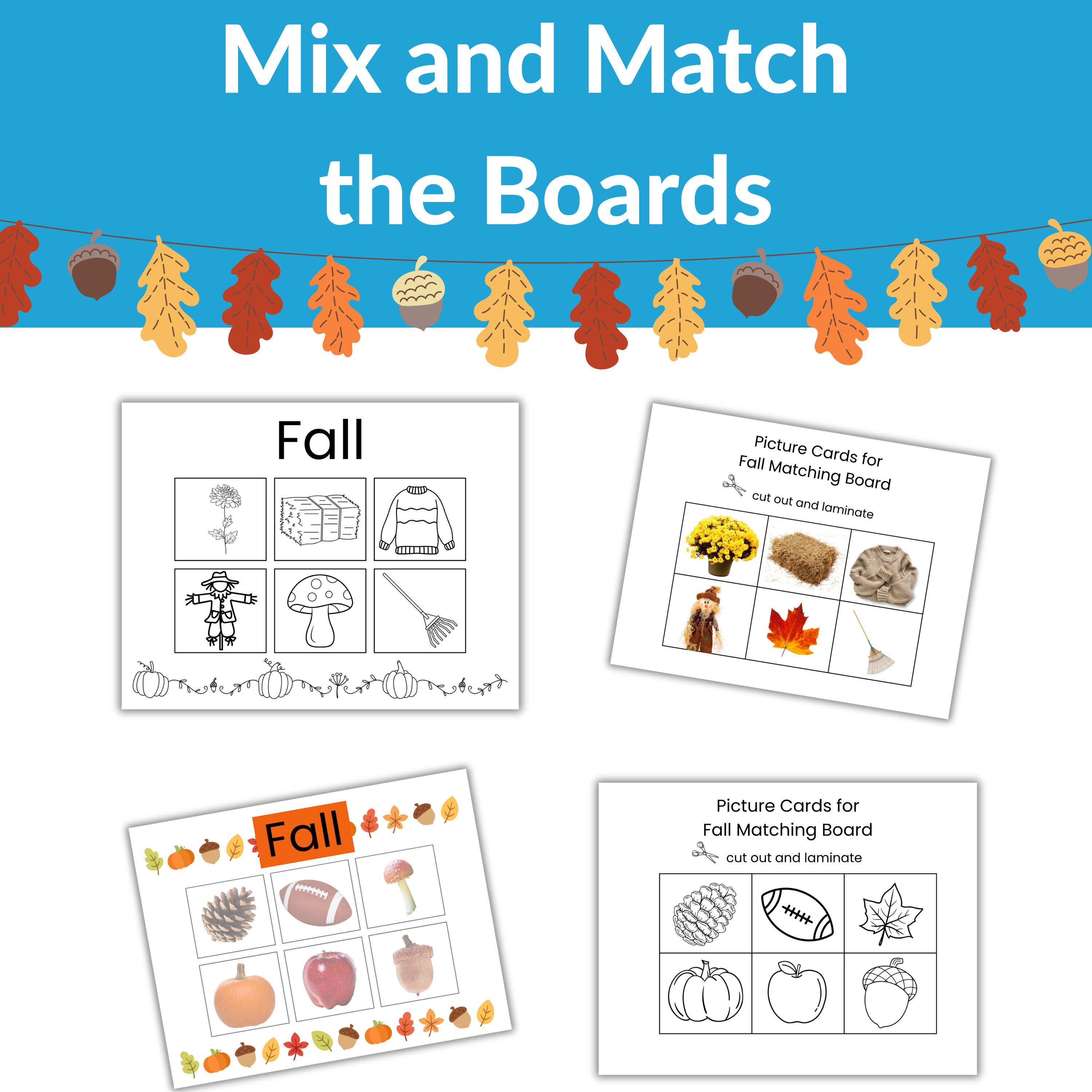 Preschool Fall Sorting Activity – Realistic and Graphic Image Matching Mats