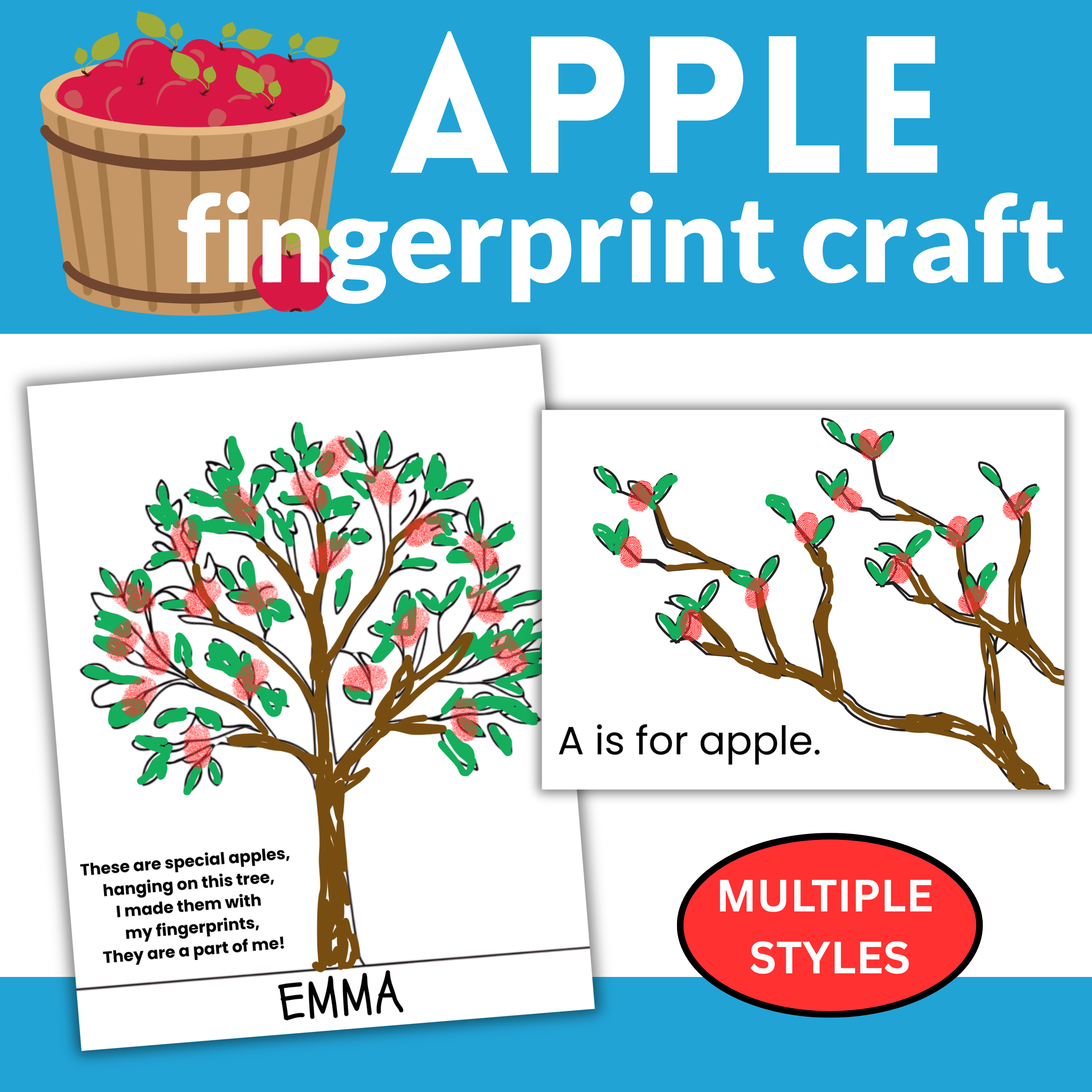 Apple Fingerprint Poem | LOW PREP Preschool Art Fall Craft Activity