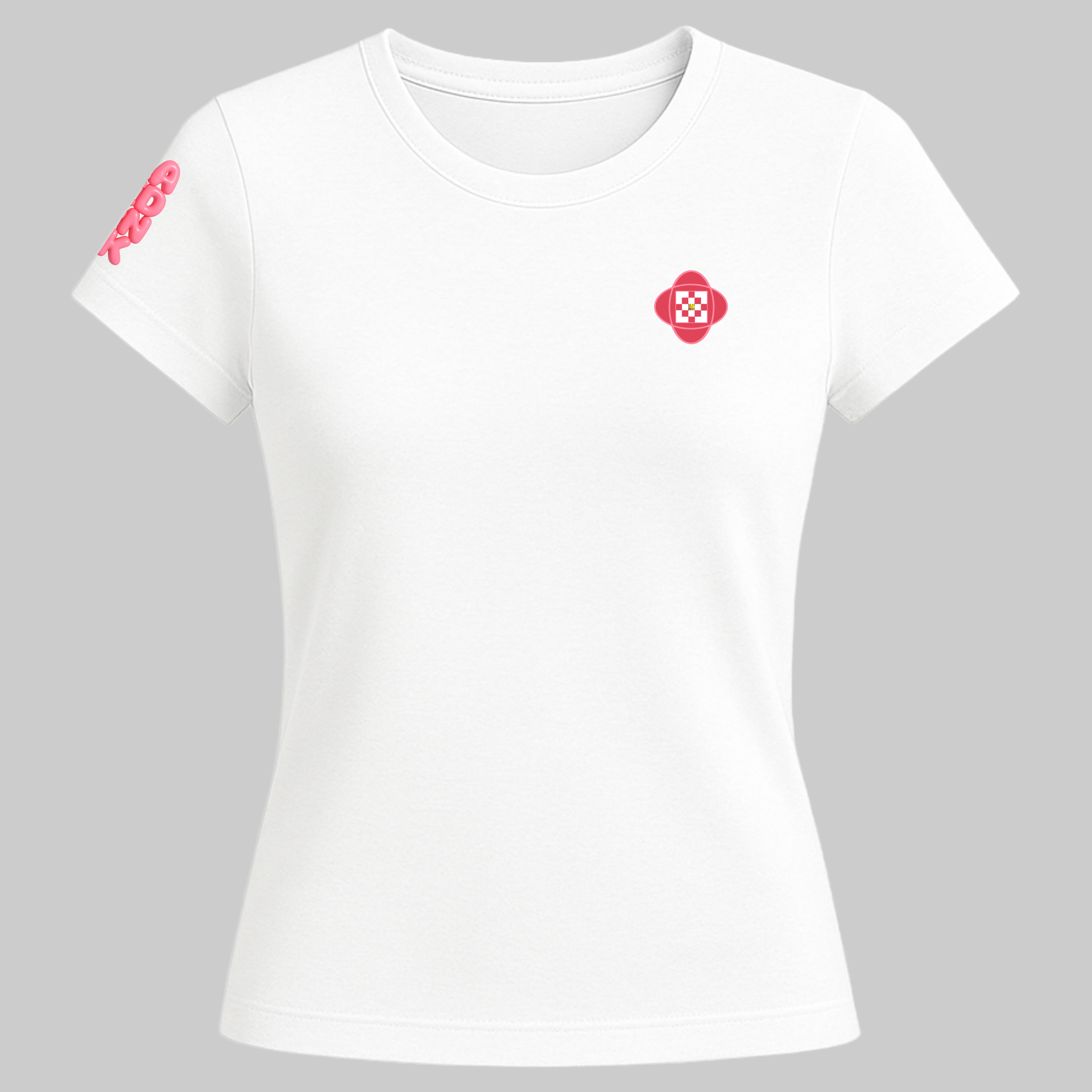 White Women's T-Shirt with Red Laidpink Logo