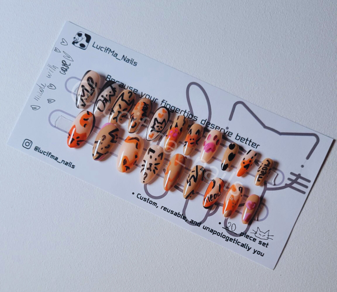 🧡 Purrfect Orange – Cat Lover’s Press-On Nails 🐱