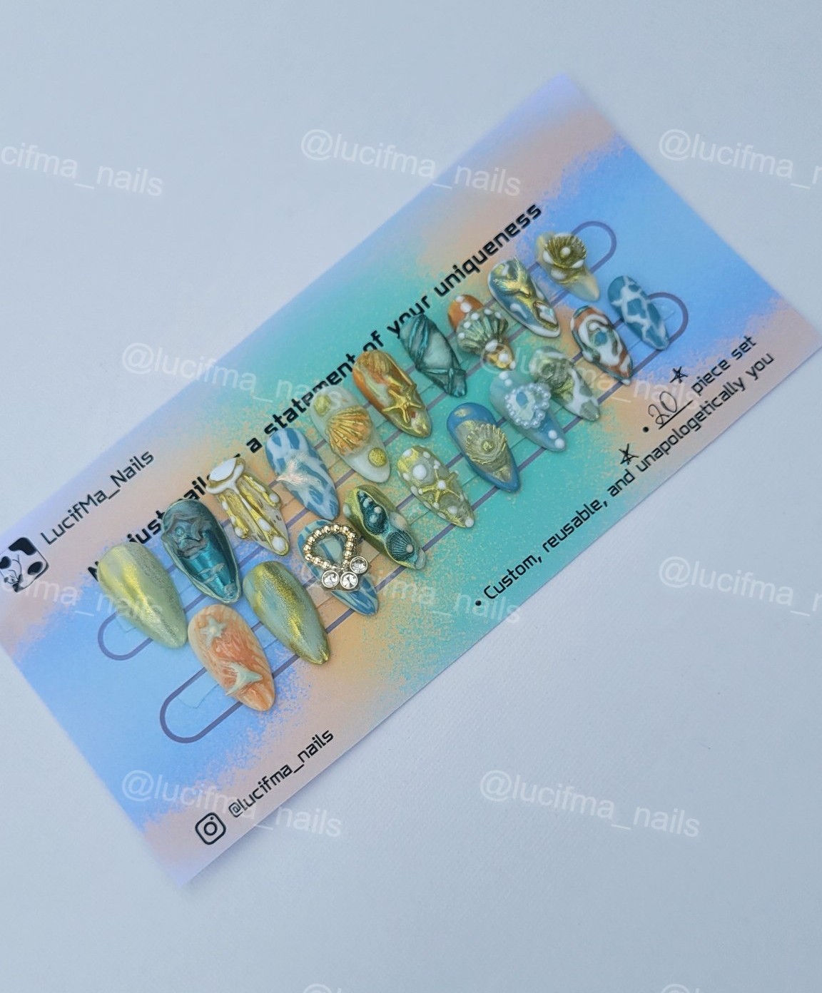 Summer Ocean Luxe 3D Press-On Nails 