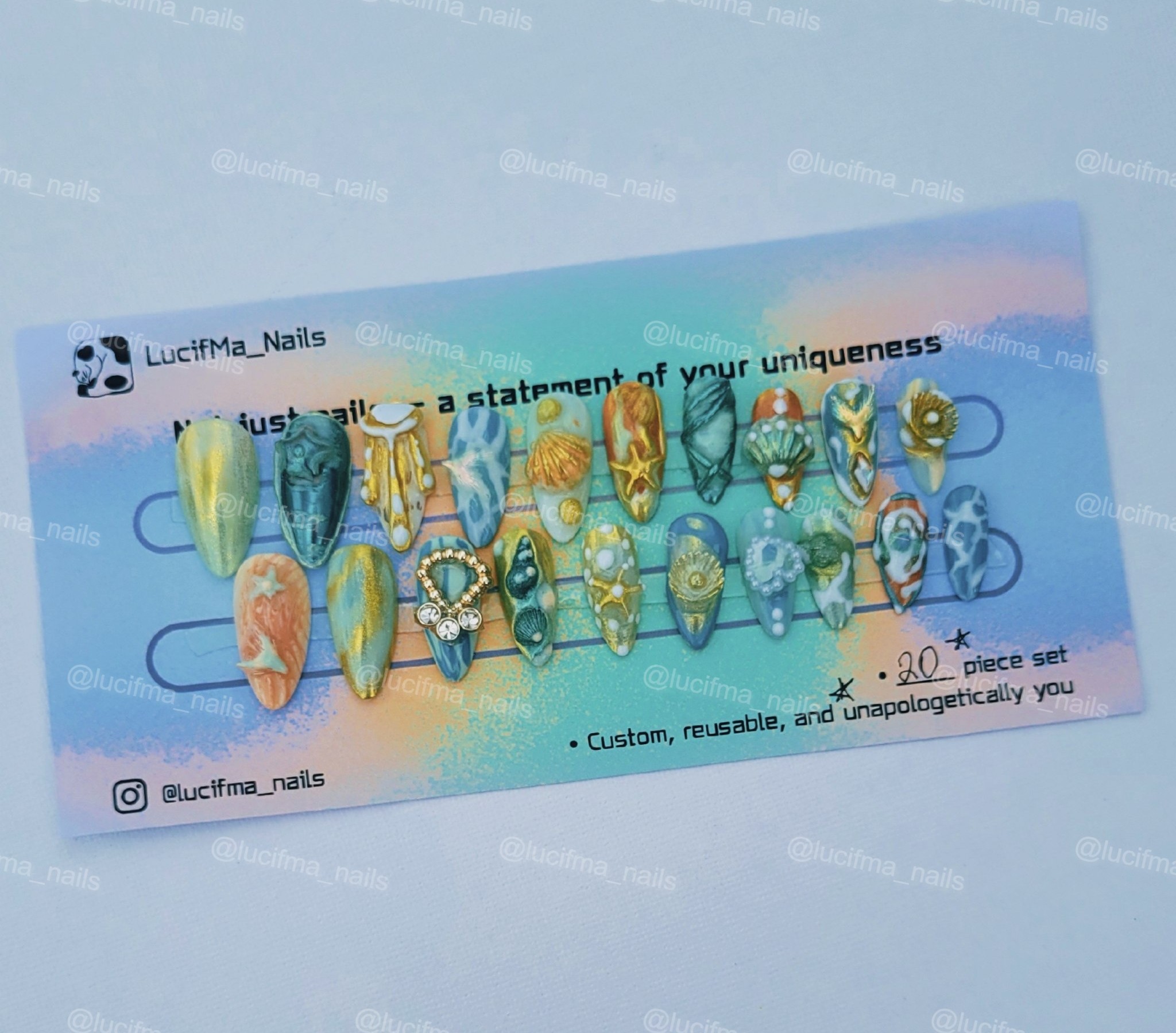 Summer Ocean Luxe 3D Press-On Nails 