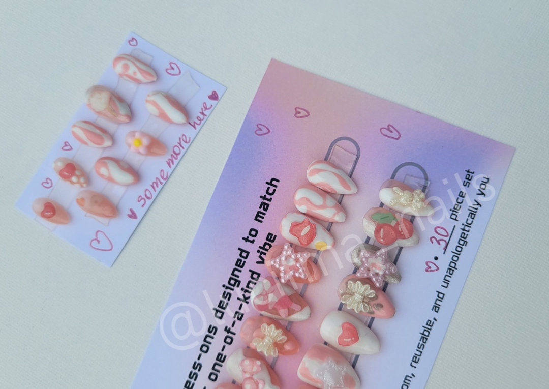 💖 Sweet Romance – Pink & White Luxe Press-On Nails 💖