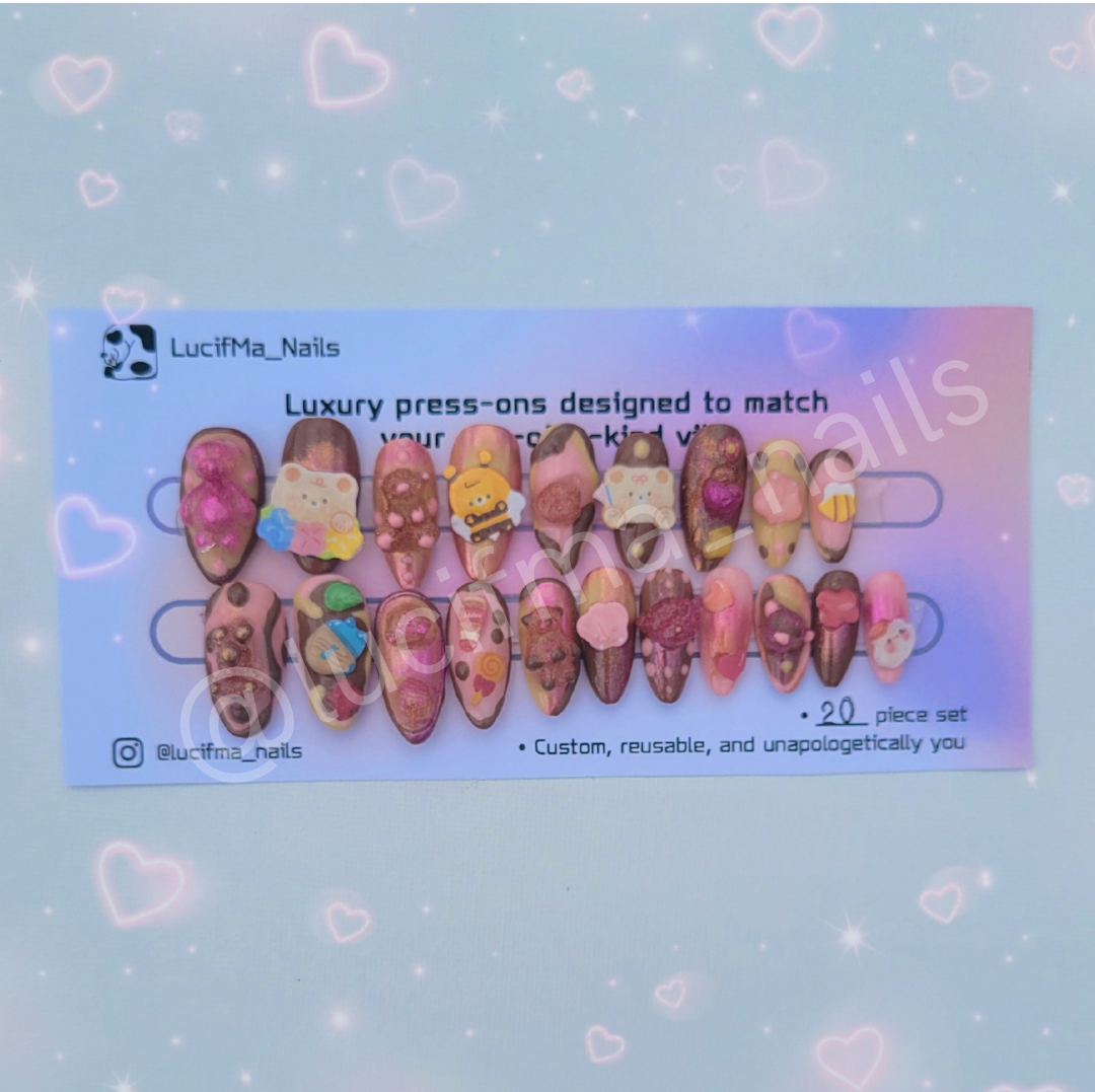 🧸 Cuddle Bear – 3D Bear Press-On Nails