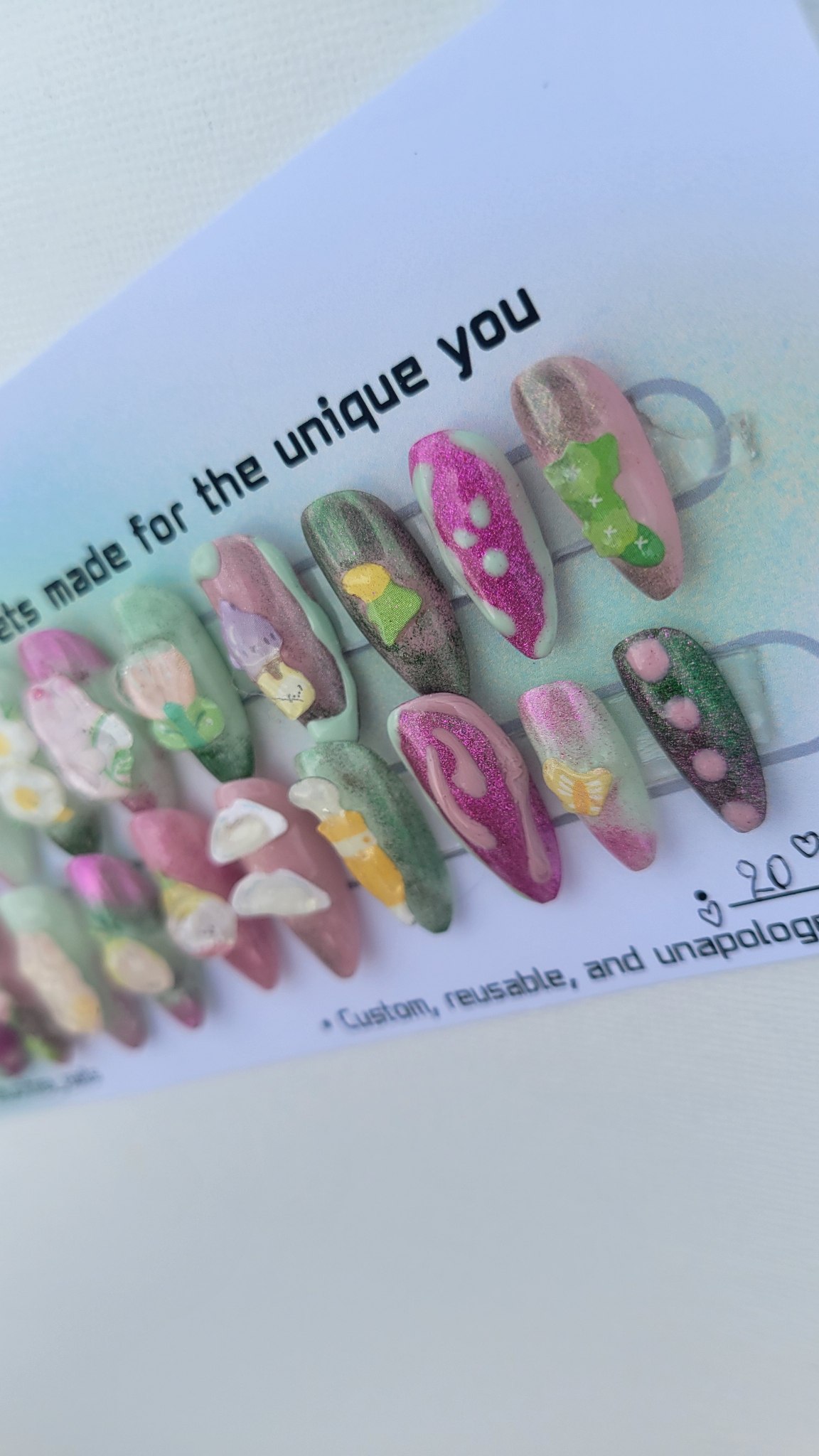 Spring Pink & Green Press on Nails