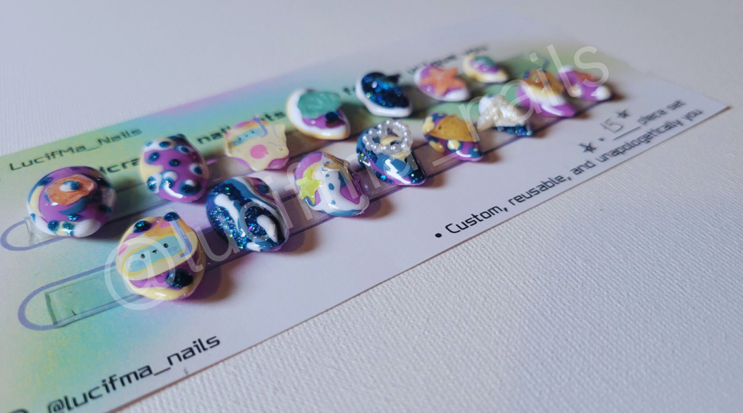 Ocean Whimsy – Cat Press-On Nails ✨