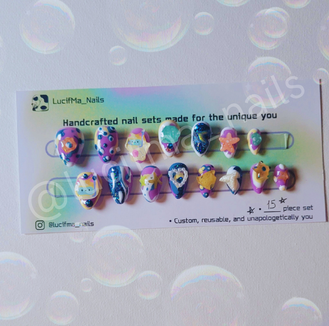 Ocean Whimsy – Cat Press-On Nails ✨