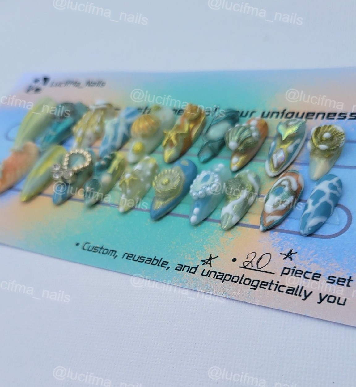Summer Ocean Luxe 3D Press-On Nails 