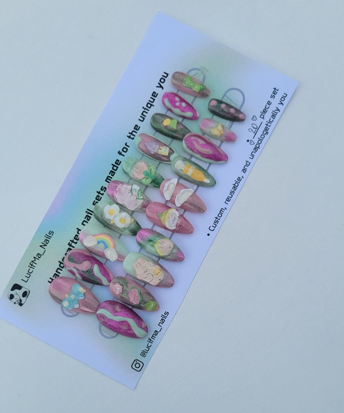 Spring Pink & Green Press on Nails