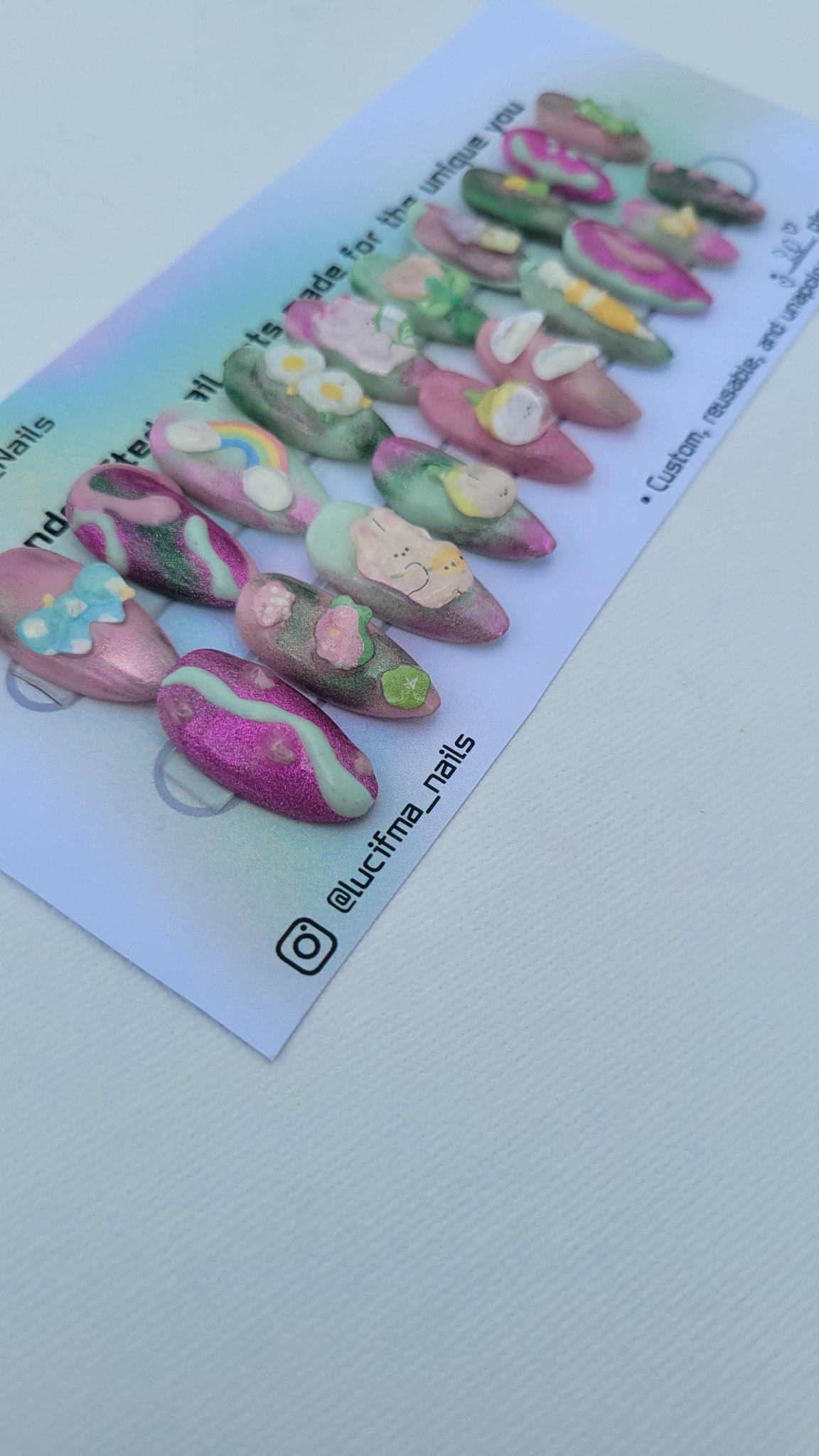 Spring Pink & Green Press on Nails