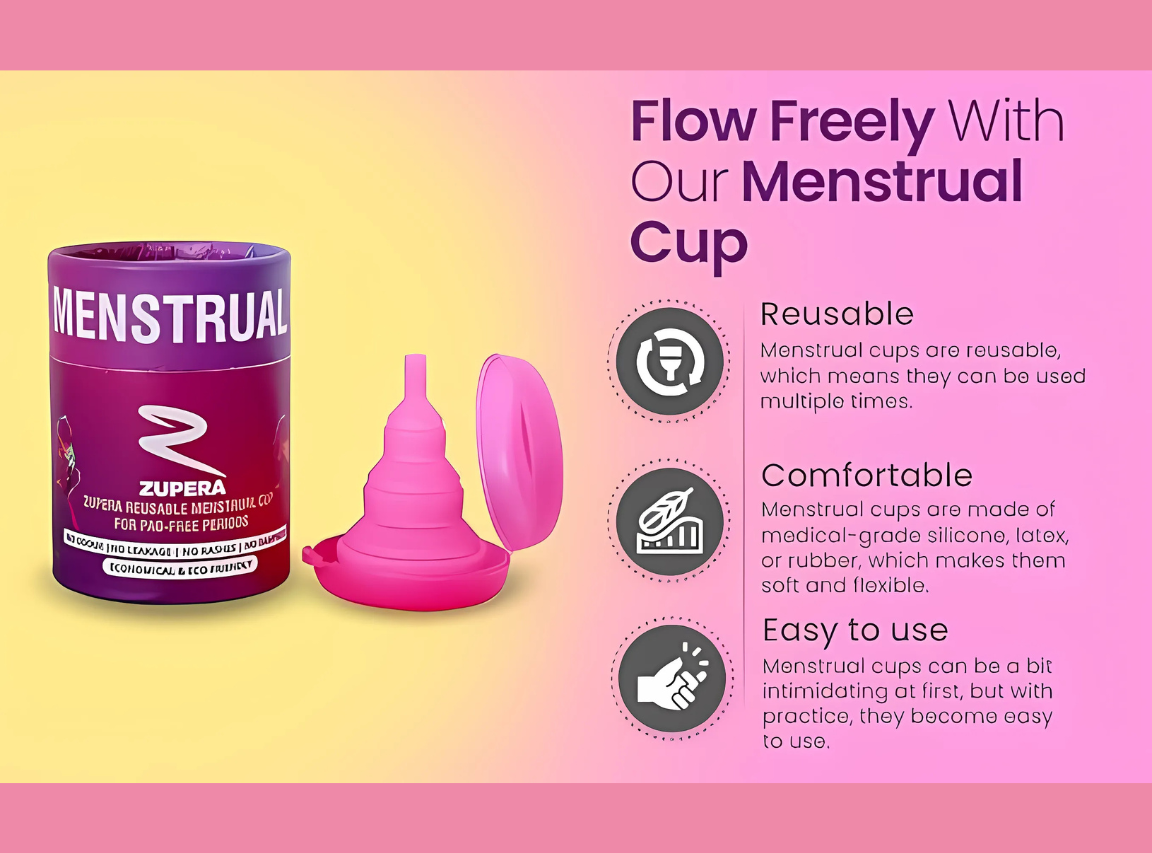 ZUPERA - Reusable, Collapsible & Foldable Silicone Menstrual Cup for women with Menstrual Cup Wash - Small