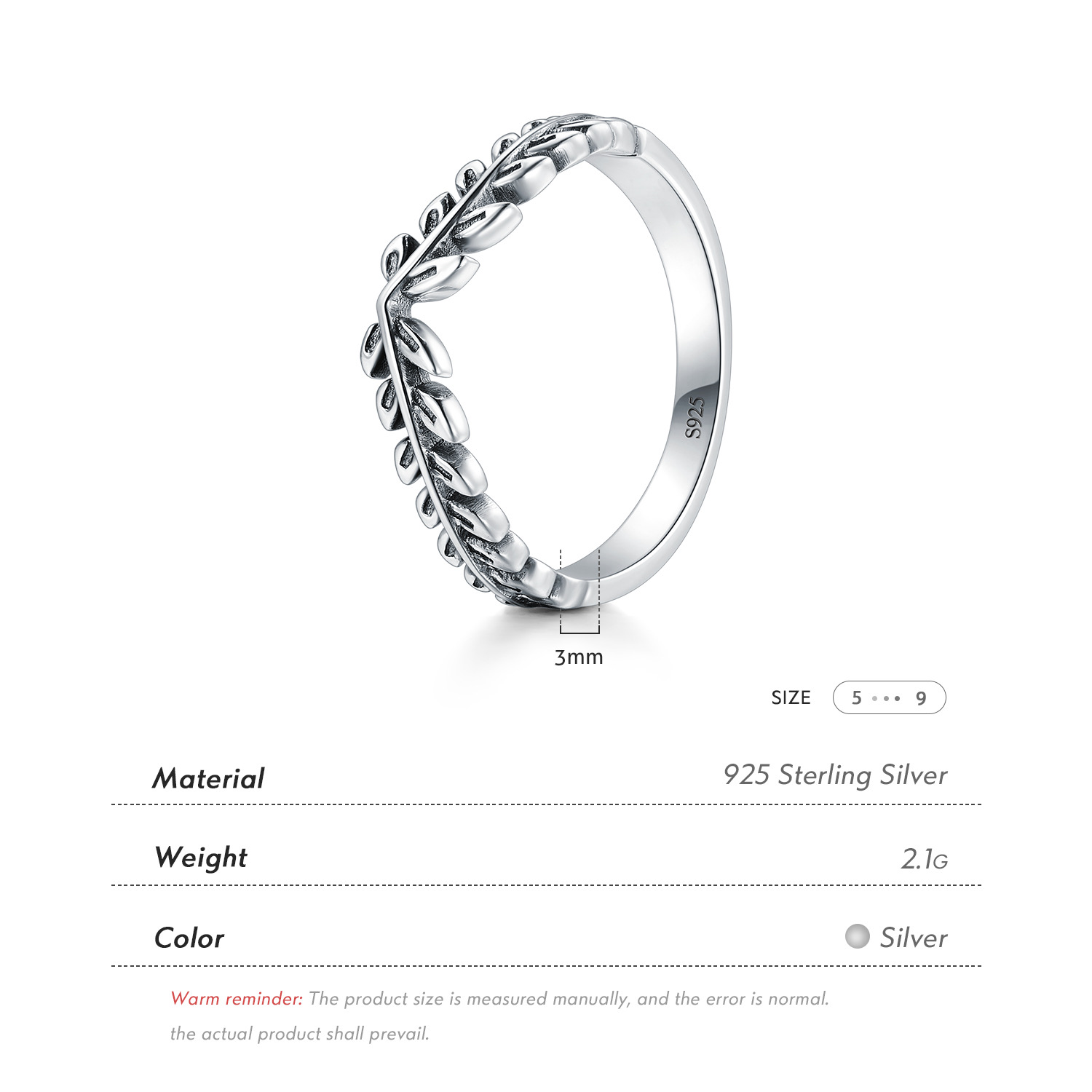 Anillo de hojas en punta