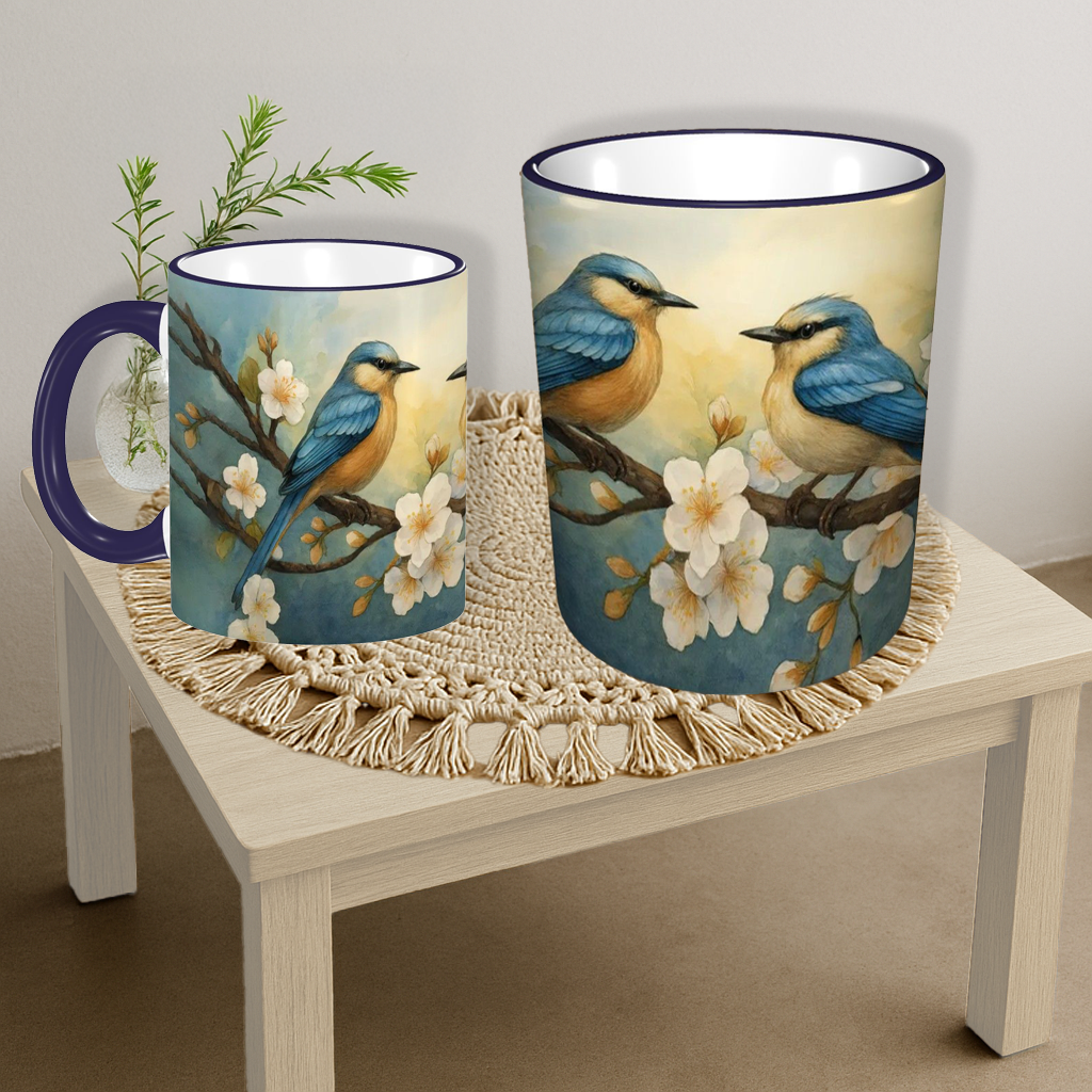 Bluebird Blossom Ceramic Custom Design Mug