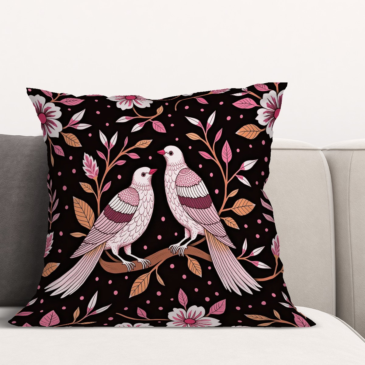 Bird Song Decorative Bird Print Throw Pillow Cover