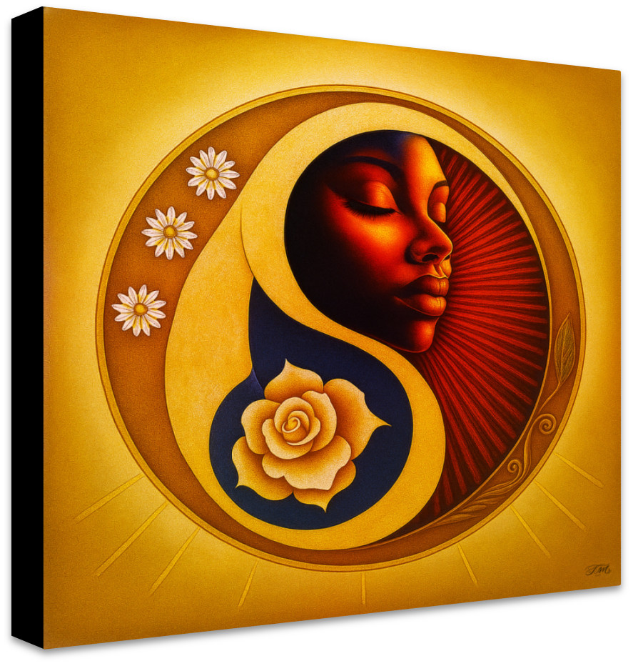 Golden Yin Yang  Square Canvas Art Print