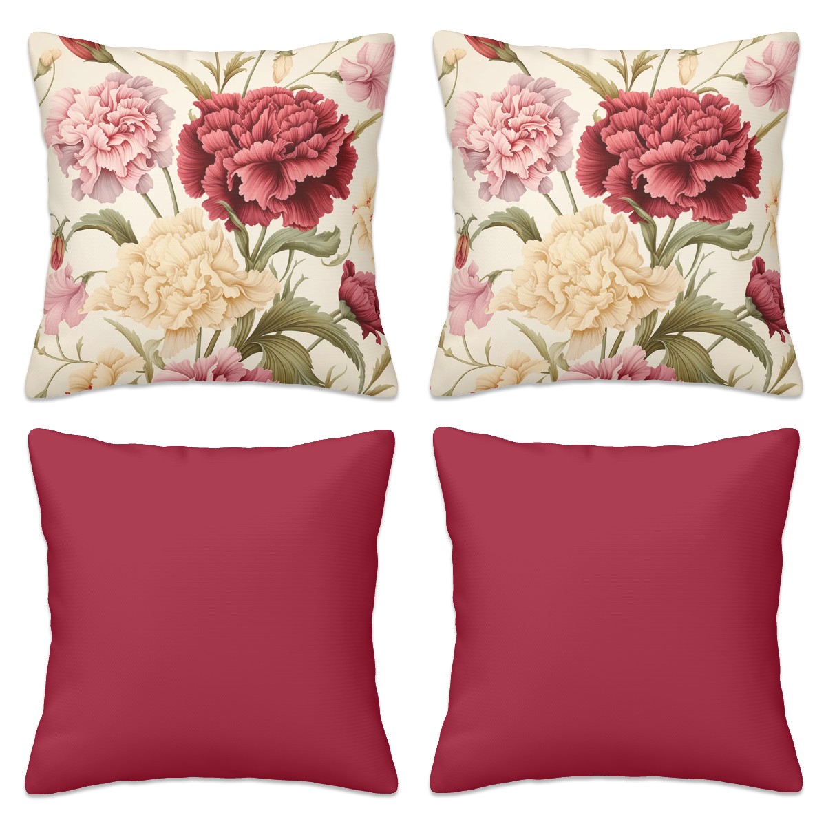 Floral Carnations Decorative Throw Pillow Cover (set of 4)